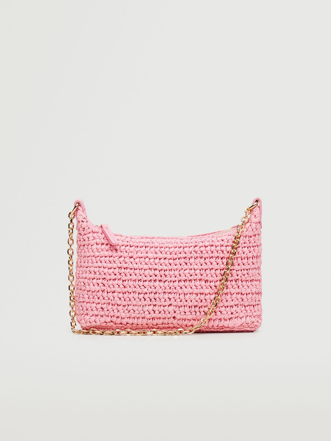 

MANGO Pink Basket Woven Design Structured Baguette Shoulder Bag
