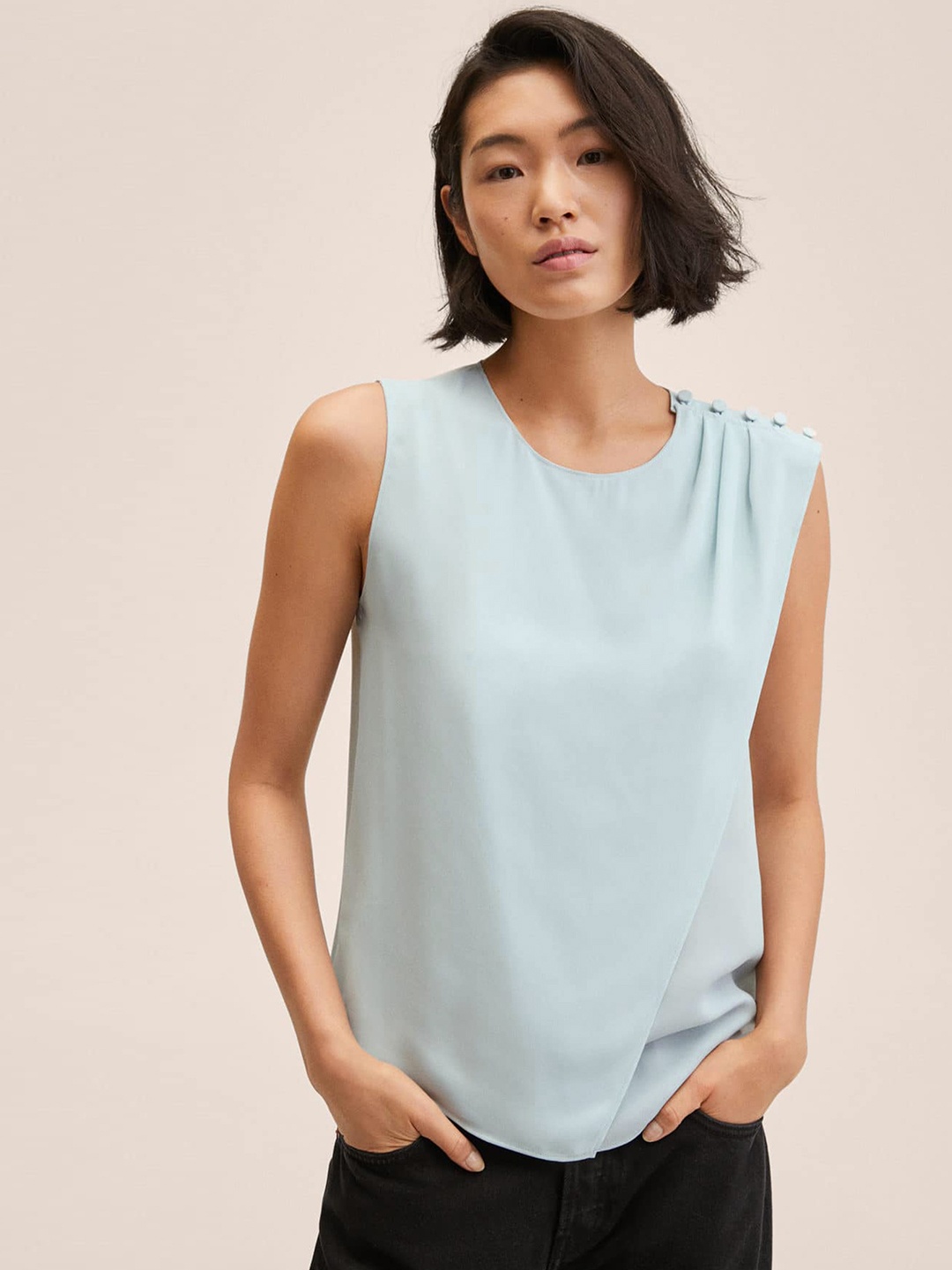 

MANGO Blue Solid Regular Top