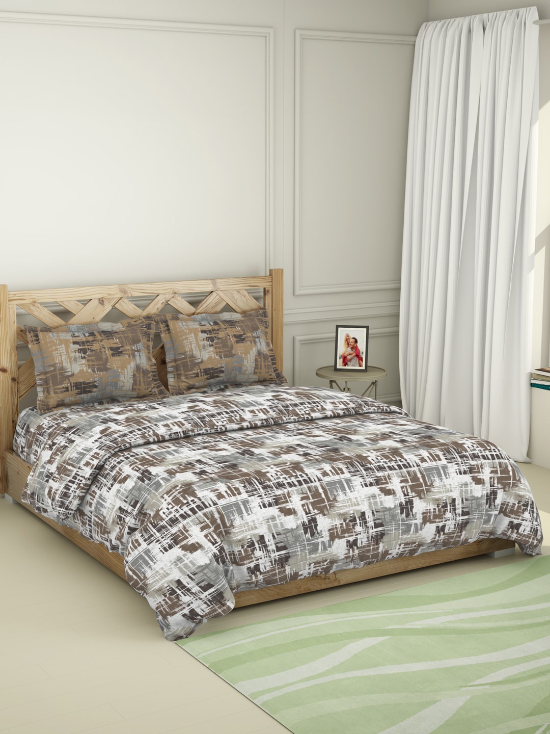 

SPACES Brown Printed Pure Cotton Double King Bedding Set
