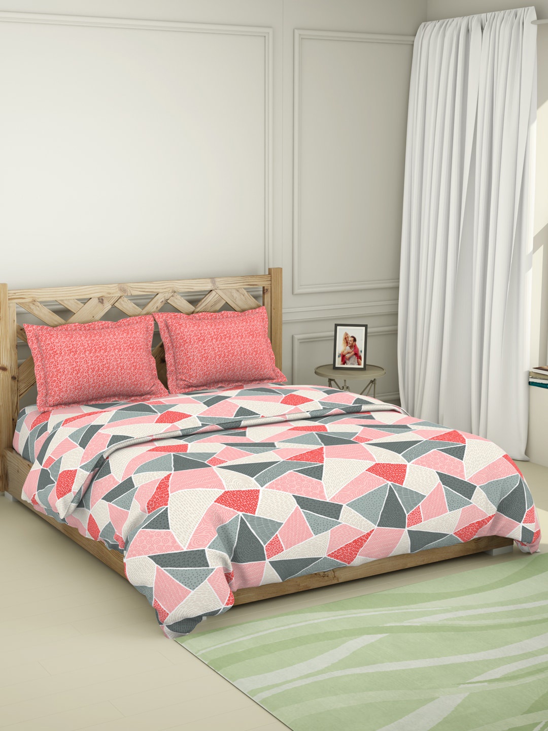 

SPACES Unisex Peach Geometric Printed Pure Cotton Bedding Set