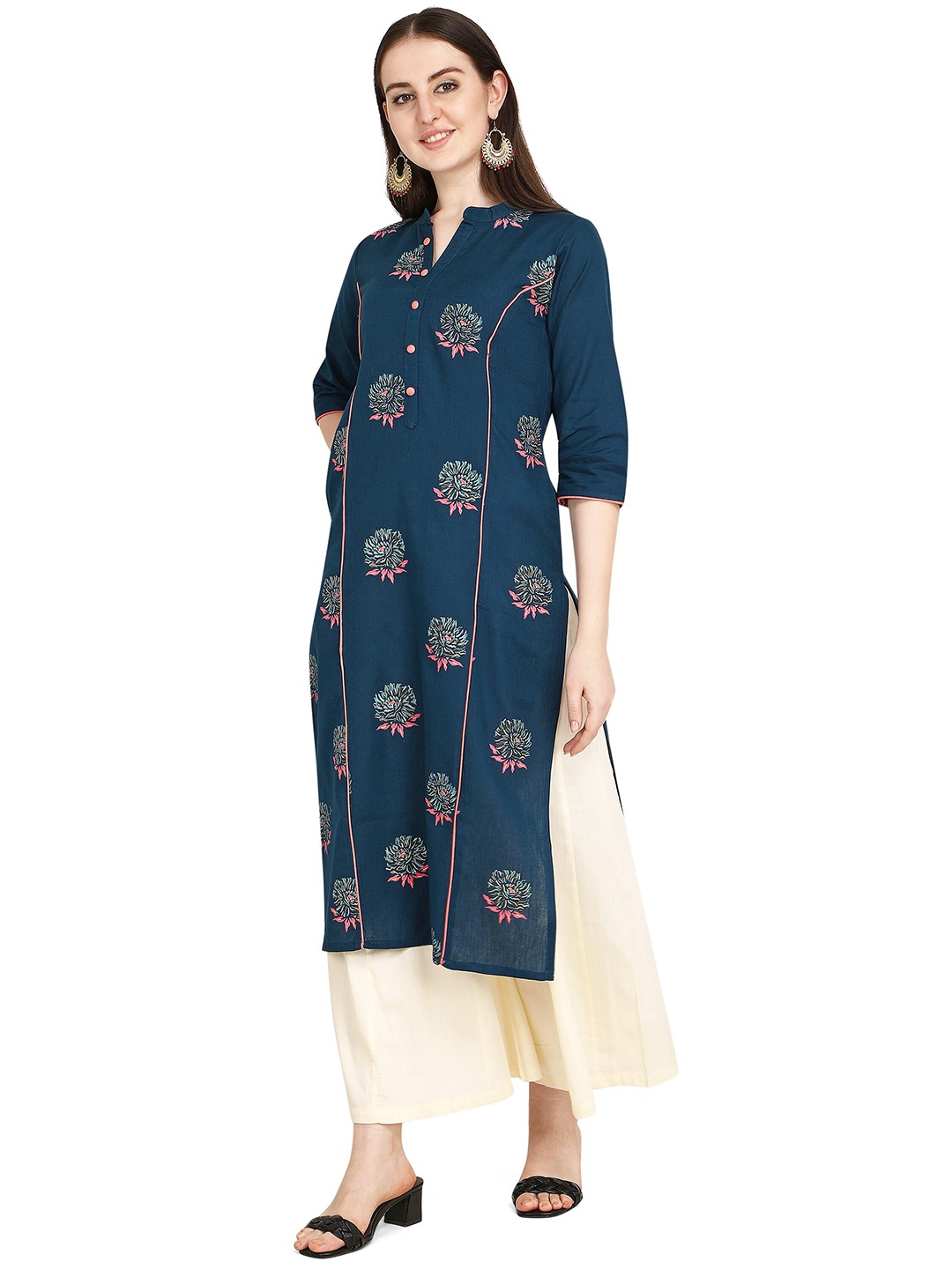 

RGHT Women Blue & Pink Ethnic Motifs Printed A-Line Kurta