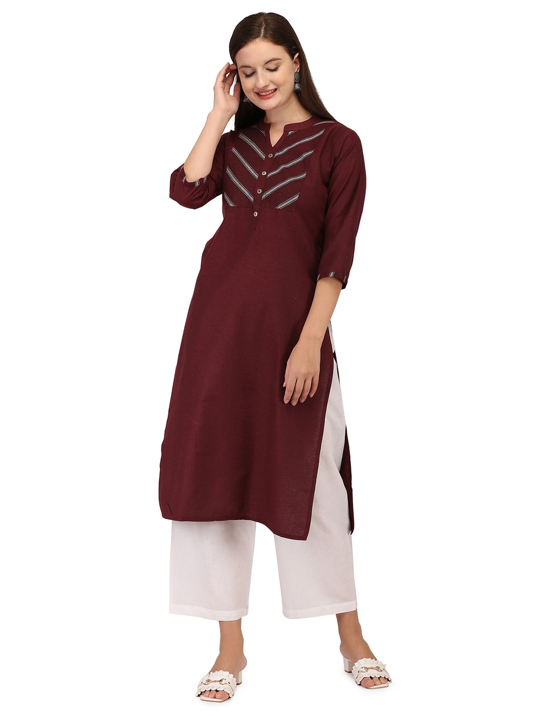 

RGHT Maroon Yoke Design Straight Kurta