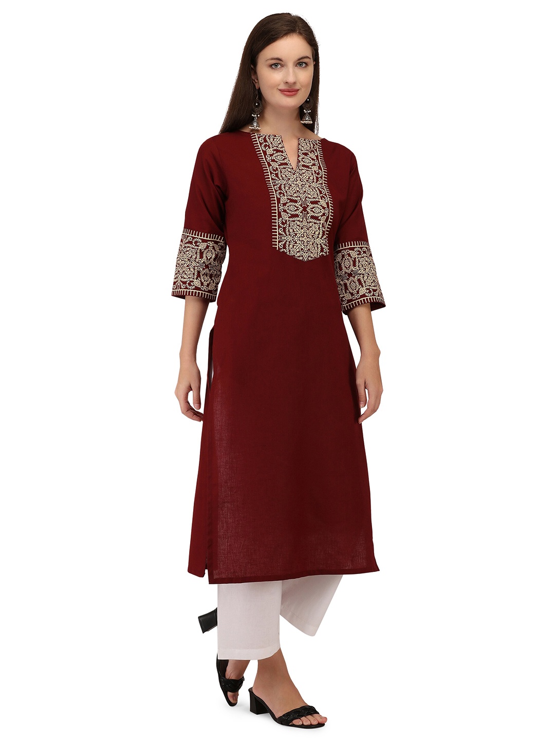 

RGHT Women Maroon Ethnic Motifs Yoke Design Thread Work Kurta