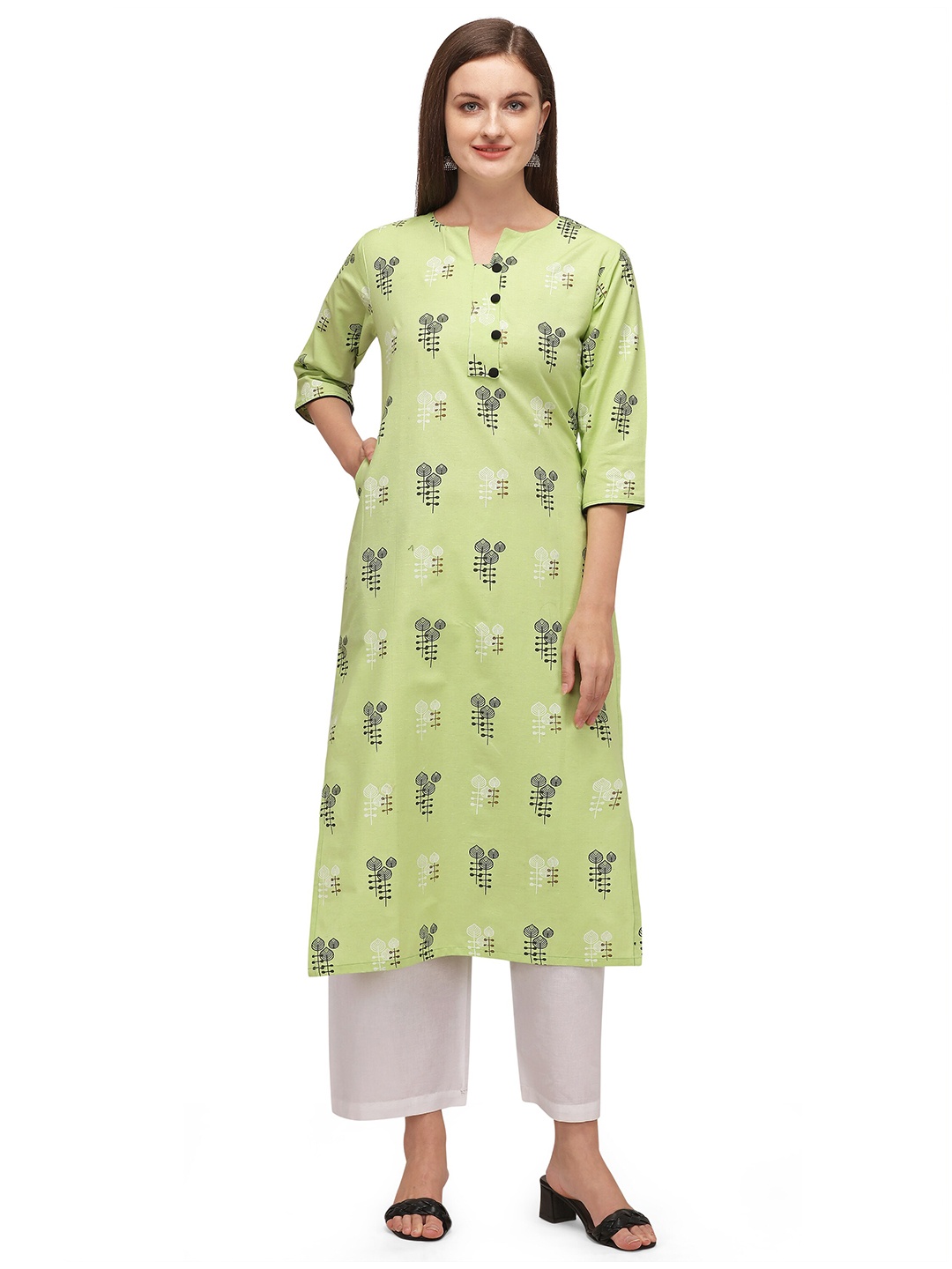 

RGHT Women Green & Black Ethnic Motifs Printed Kurta