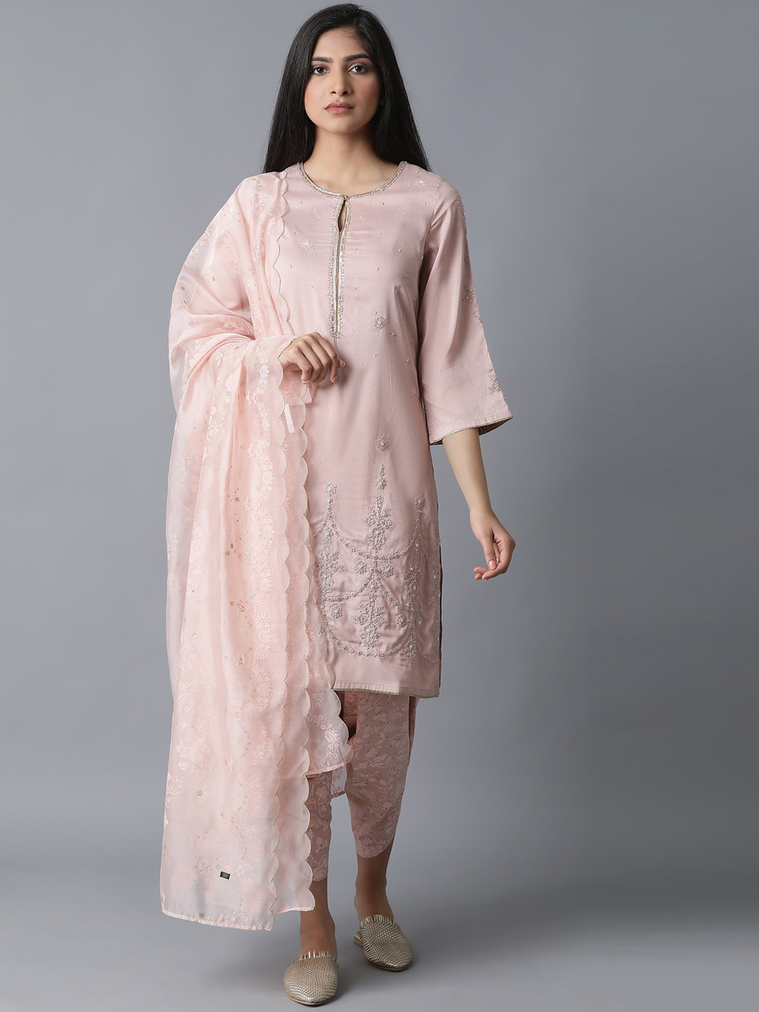 

WISHFUL Women Pink Embroidered Kurta with Dhoti Pants & Dupatta