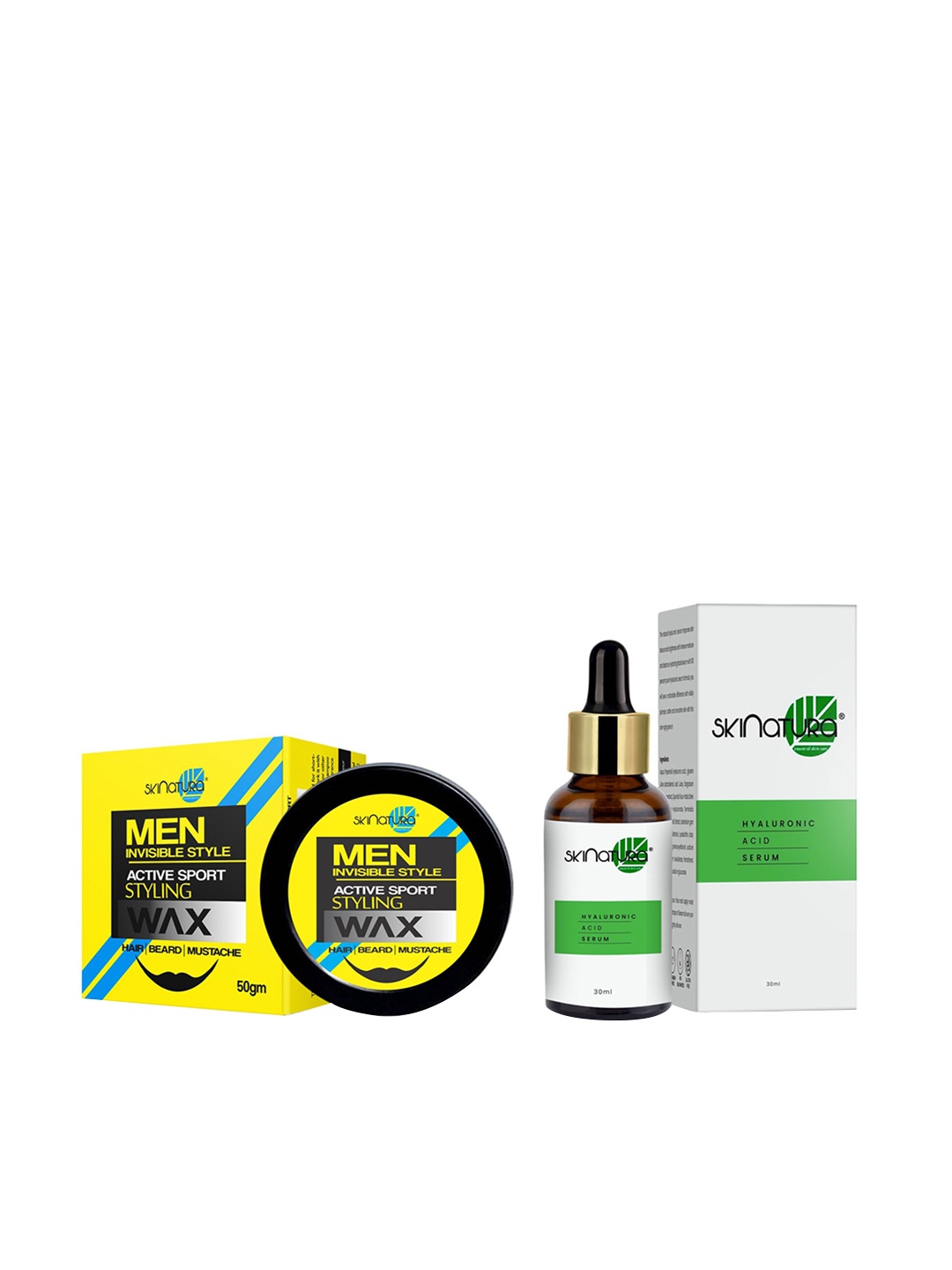

Skinatura Men Invisible Style Active Sport Hair Wax 50g & Hyaluronic Acid Face Serum 30ml, Yellow