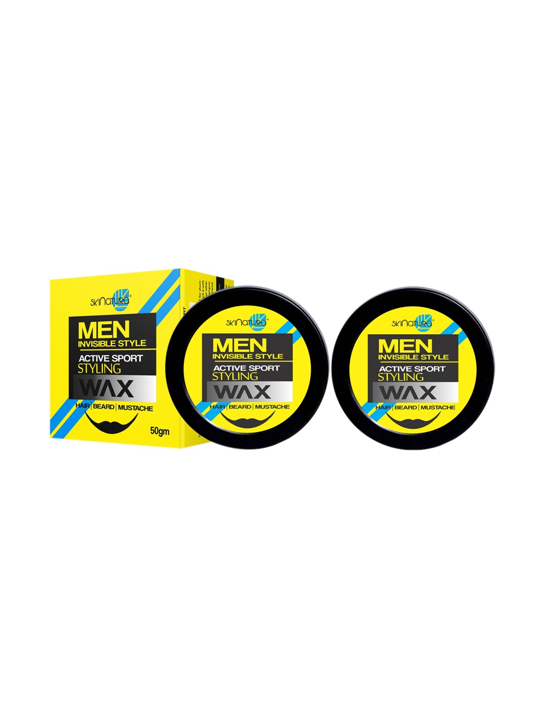 

Skinatura Men Set of 2 Invisible Style Active Sport Styling Hair & Beard Wax - 50 g Each, Yellow