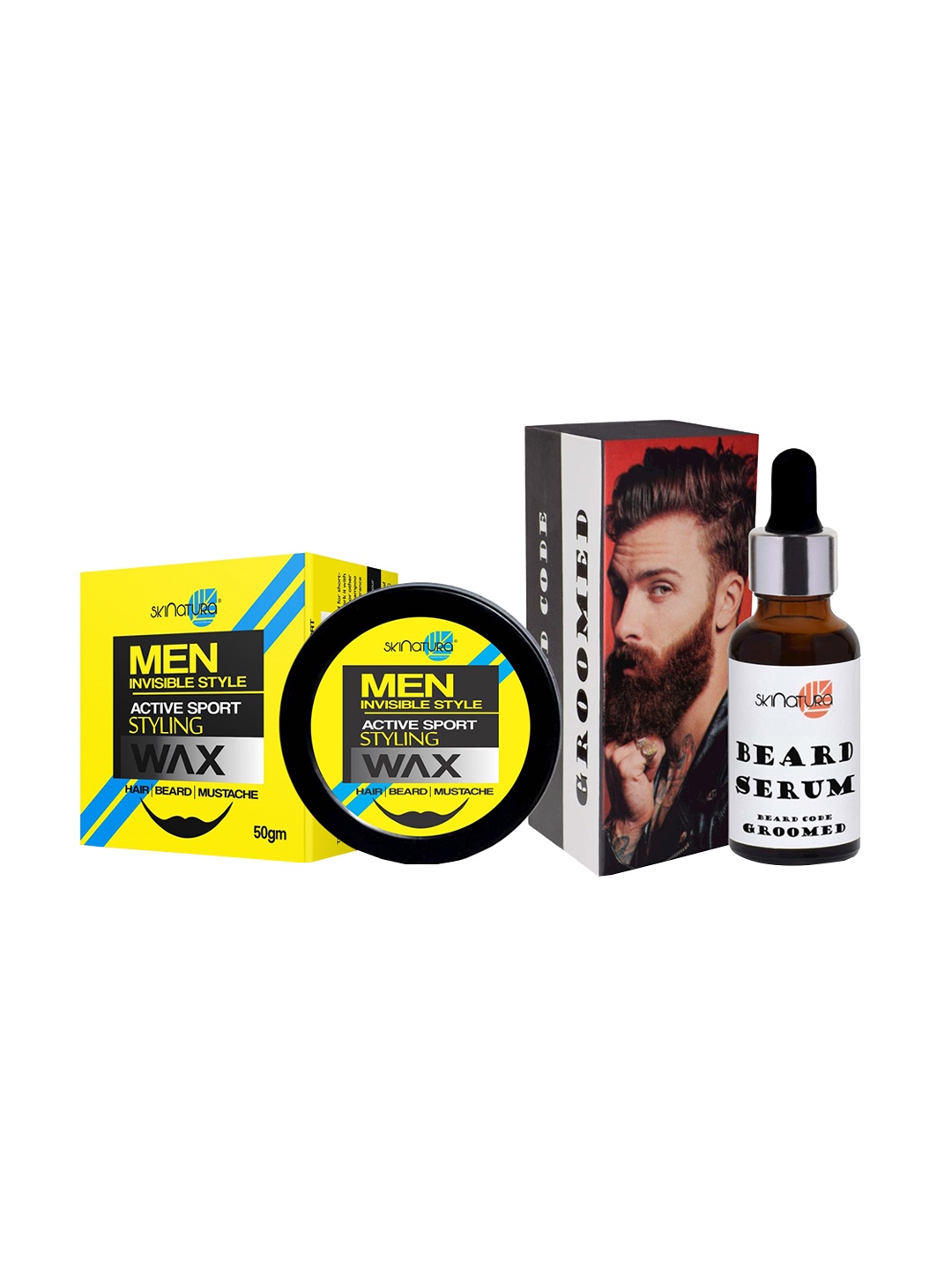 

Skinatura Men Set of Invisible Style Hair & Beard Wax 50g & Groomed Beard Serum 30ml, Black