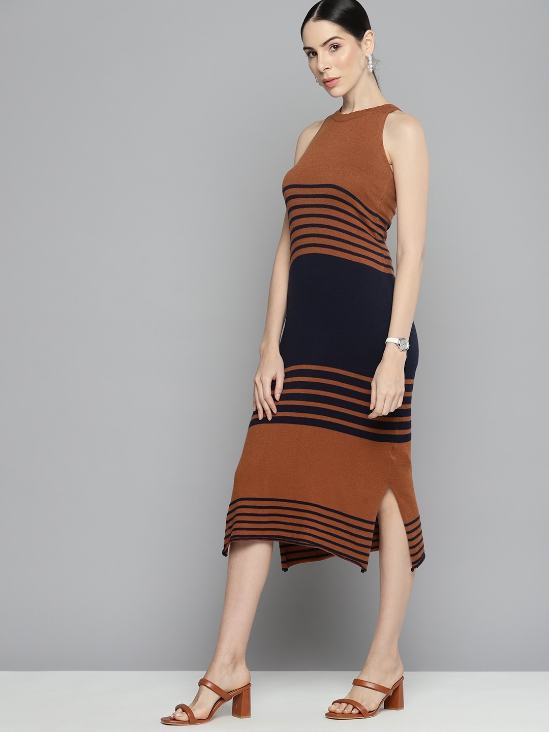 

Chemistry Striped Sheath Midi Dress, Rust