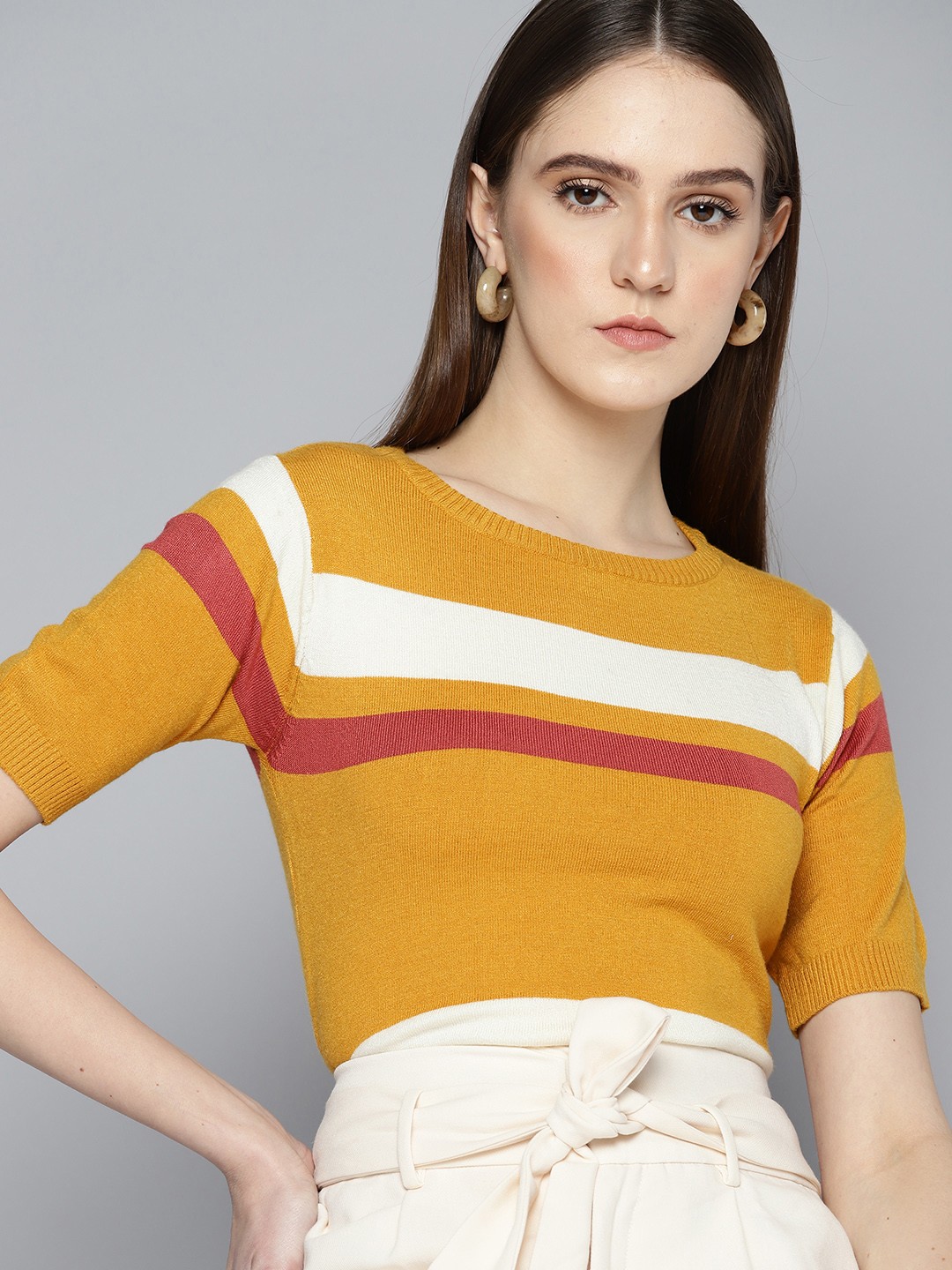 

Chemistry Knitted Striped Top, Mustard