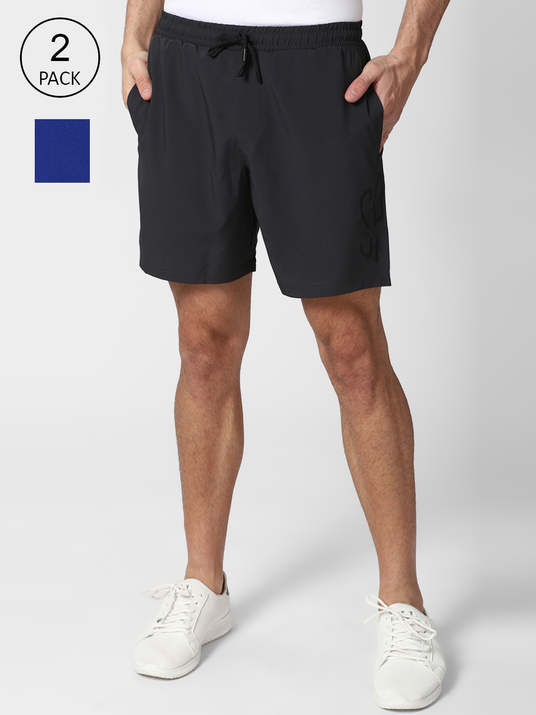 

Peter England Men Pack of 2 Solid Sports Shorts, Grey