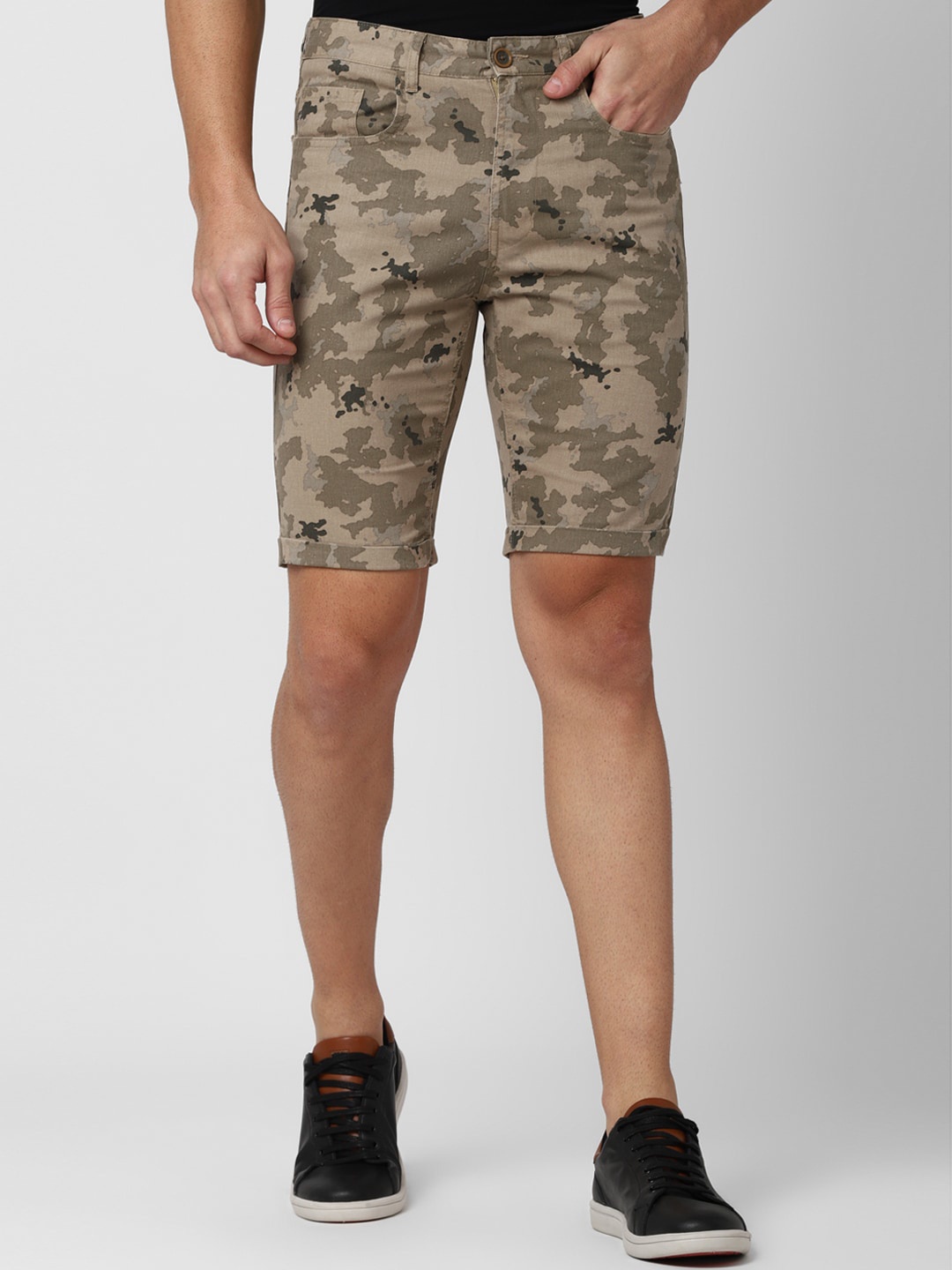 

Peter England Casuals Men Brown Camouflage Printed Pure Cotton Shorts