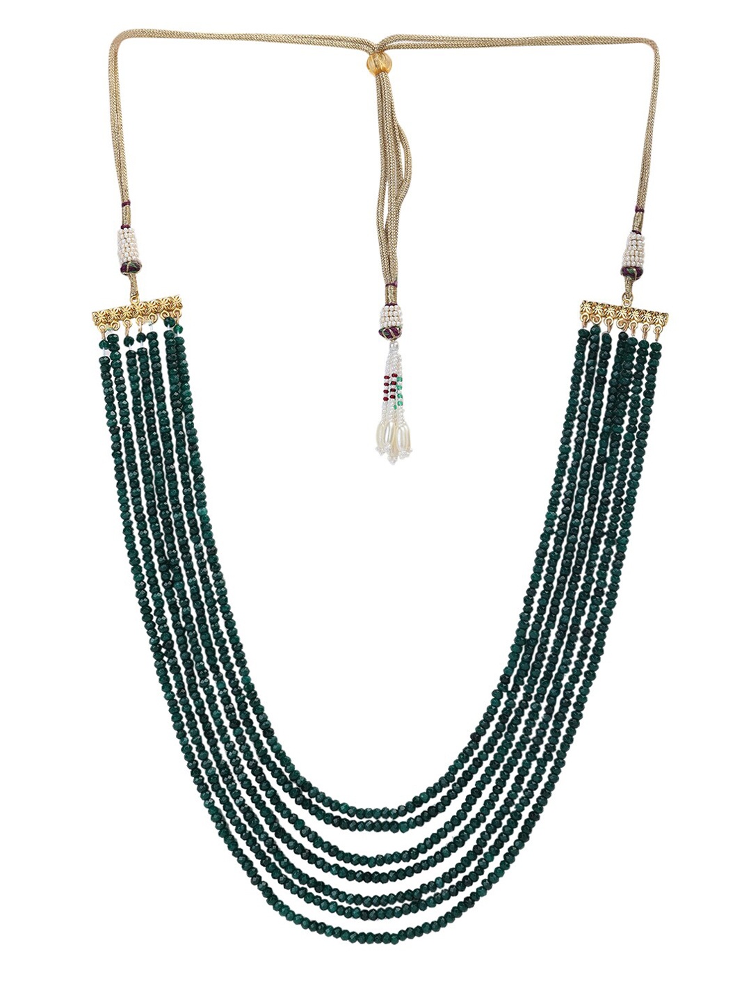 

Runjhun Gold-Toned & Green Brass Gold-Plated Onyx Beads Layered Necklace