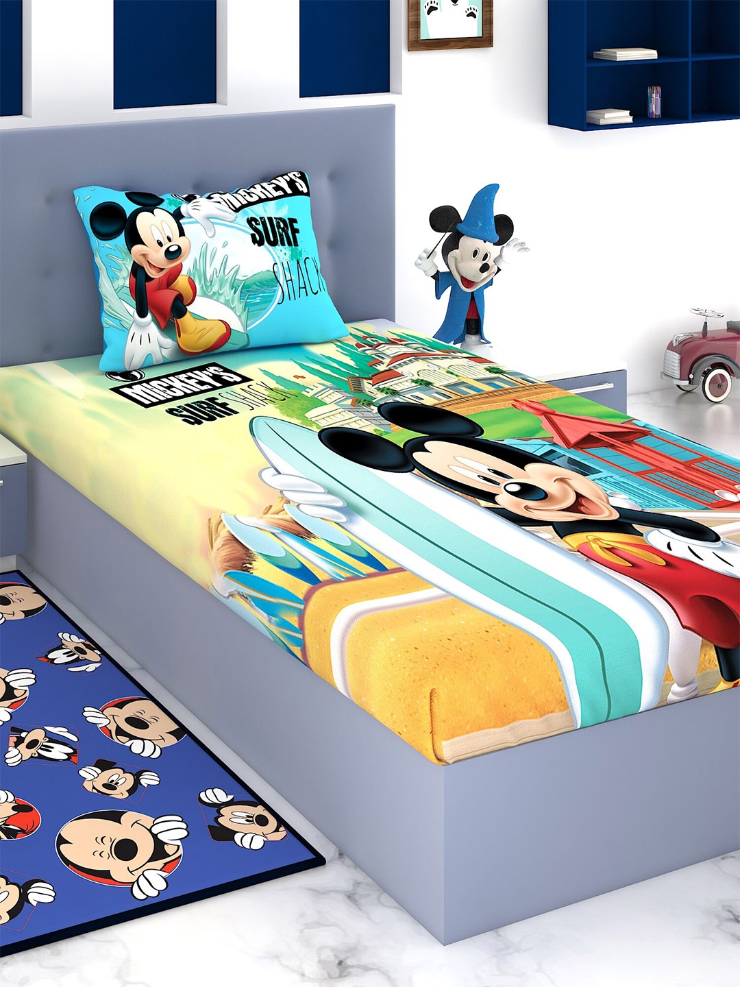 

Disney Multicoloured Cartoon Characters 180 TC Single Bedsheet with 1 Pillow Covers, Multi