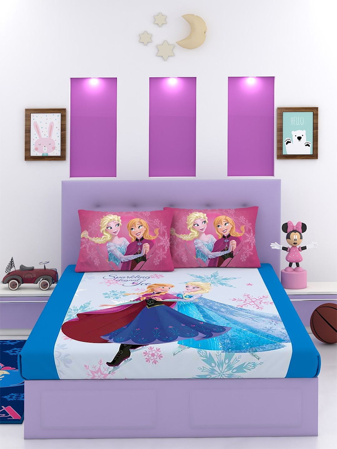 

Disney Blue & Purple Cartoon Characters 180 TC Cotton King Bedsheet with 2 Pillow Covers