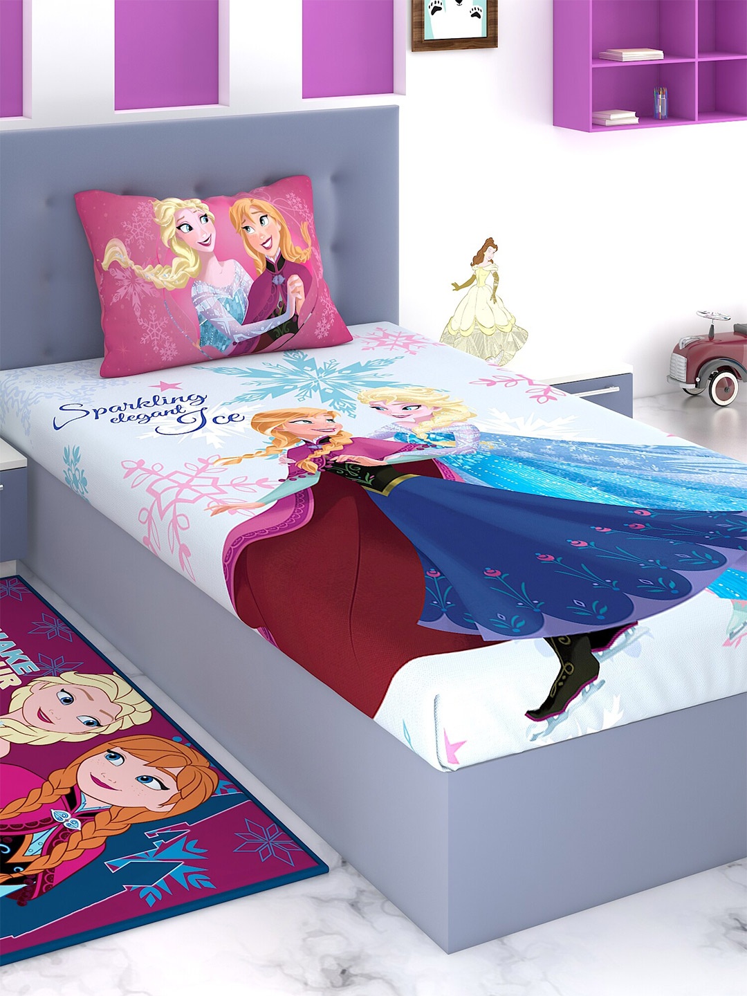 

Disney White & Red Cartoon Characters 180 TC Single Bedsheet with 1 Pillow Covers