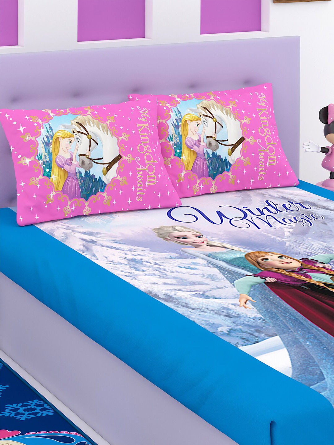 

Disney Blue & White Cartoon Characters 180 TC King Bedsheet with 2 Pillow Covers