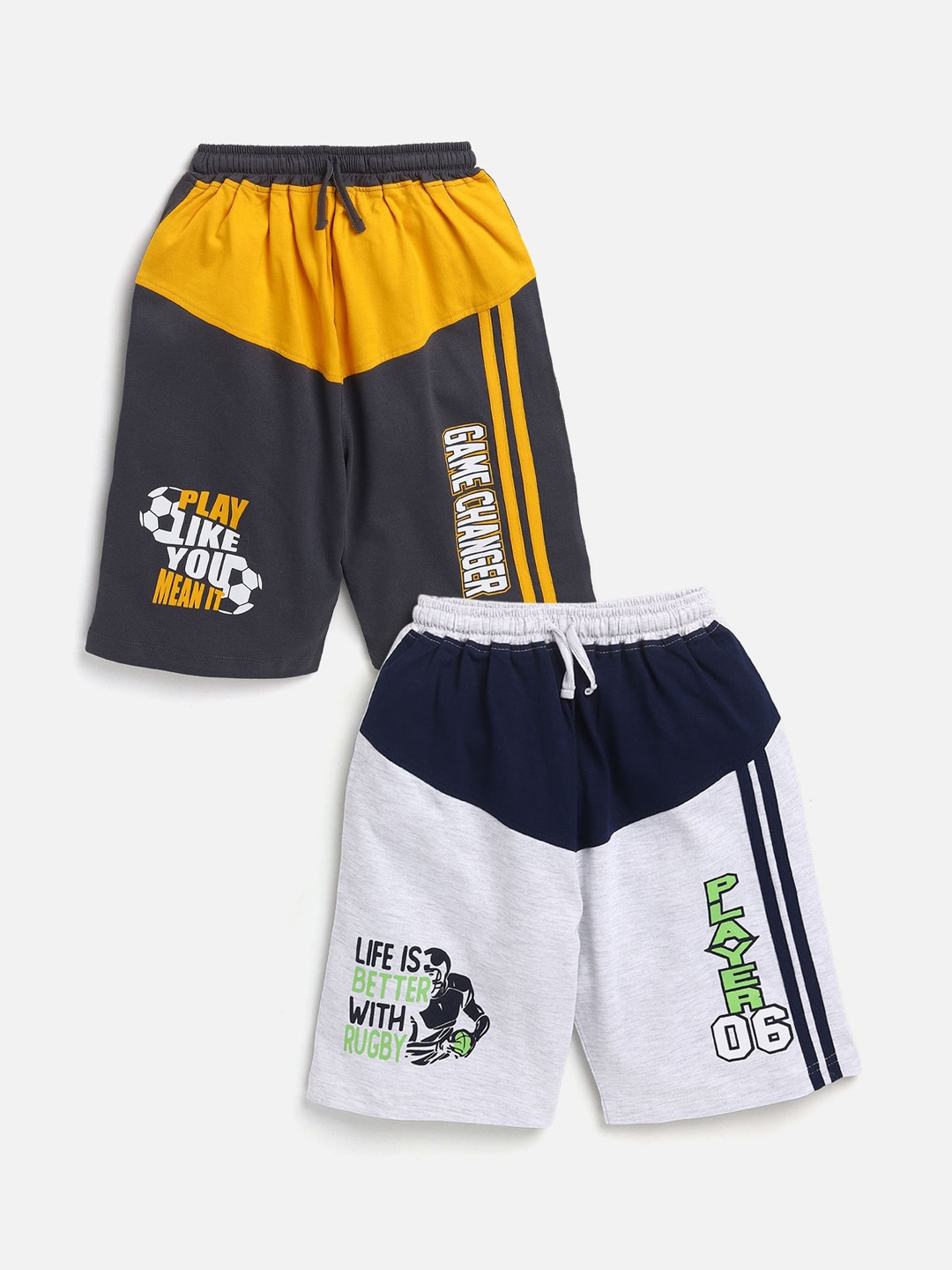 

Nottie Planet Pack of 2 Boys Navy Blue Typography Printed Pure Cotton Shorts