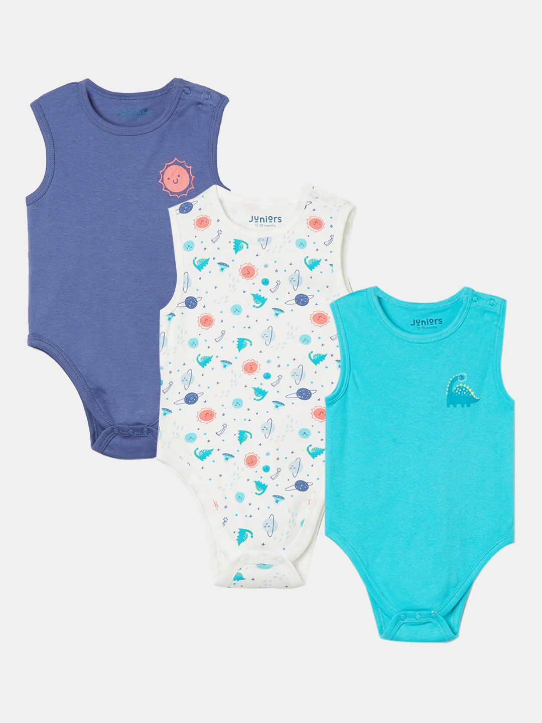 

Juniors by Lifestyle Infant Boys Pack Of 3 Printed Cotton Bodysuits, White