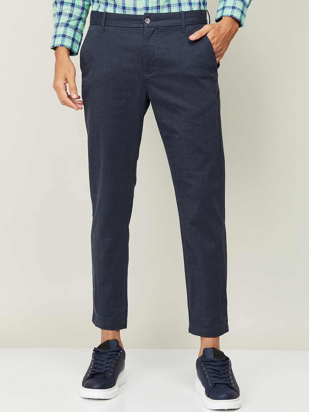 

CODE by Lifestyle Men Navy Blue Slim Fit Formal Trousers