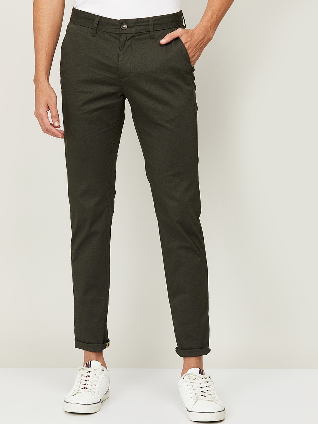 

Fame Forever by Lifestyle Men Olive Green Slim Fit Cotton Trousers