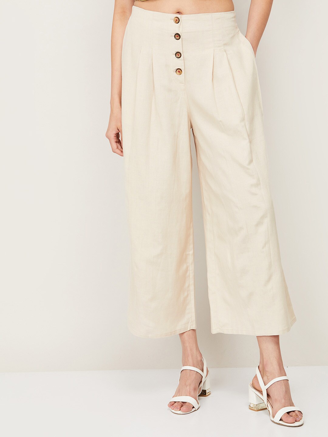 

Colour Me by Melange Women Beige Flared Palazzos