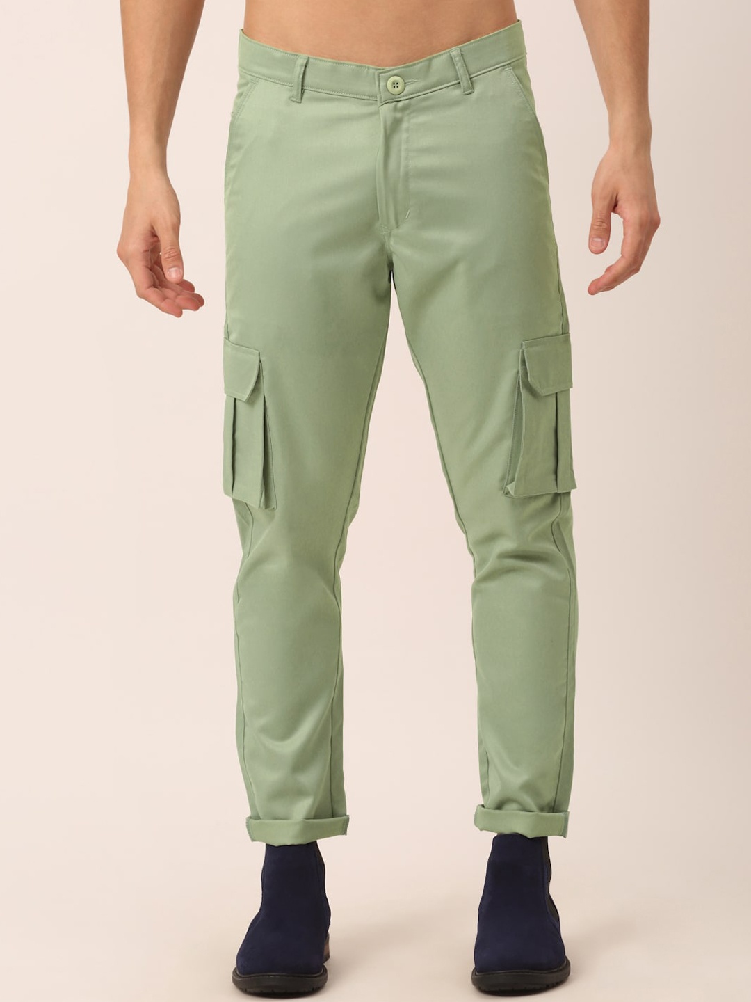 

JAINISH Men Green Smart Slim Fit Pure Cotton Cargos Trousers