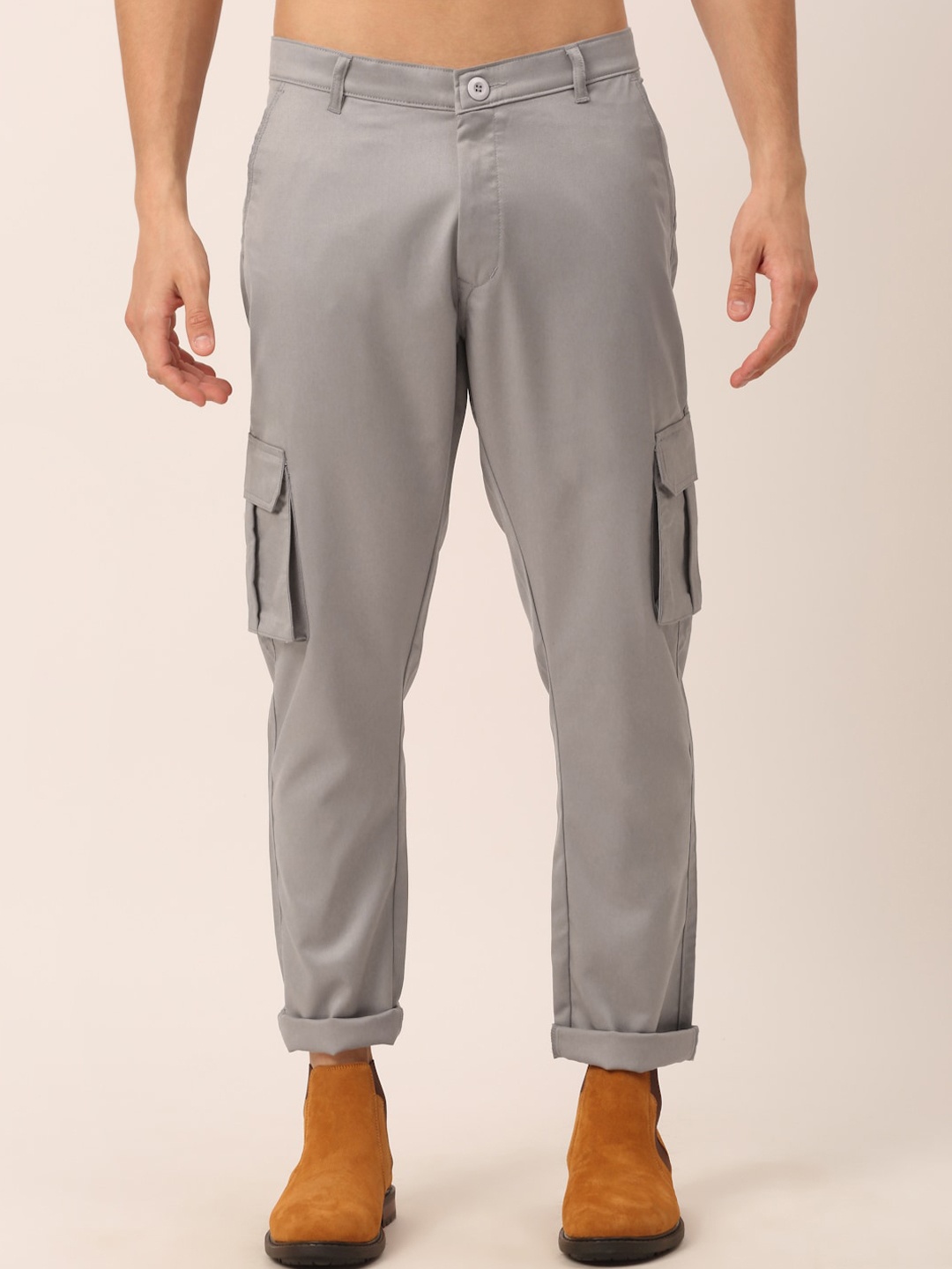 

JAINISH Men Grey Smart Slim Fit Cotton Cargos Trousers
