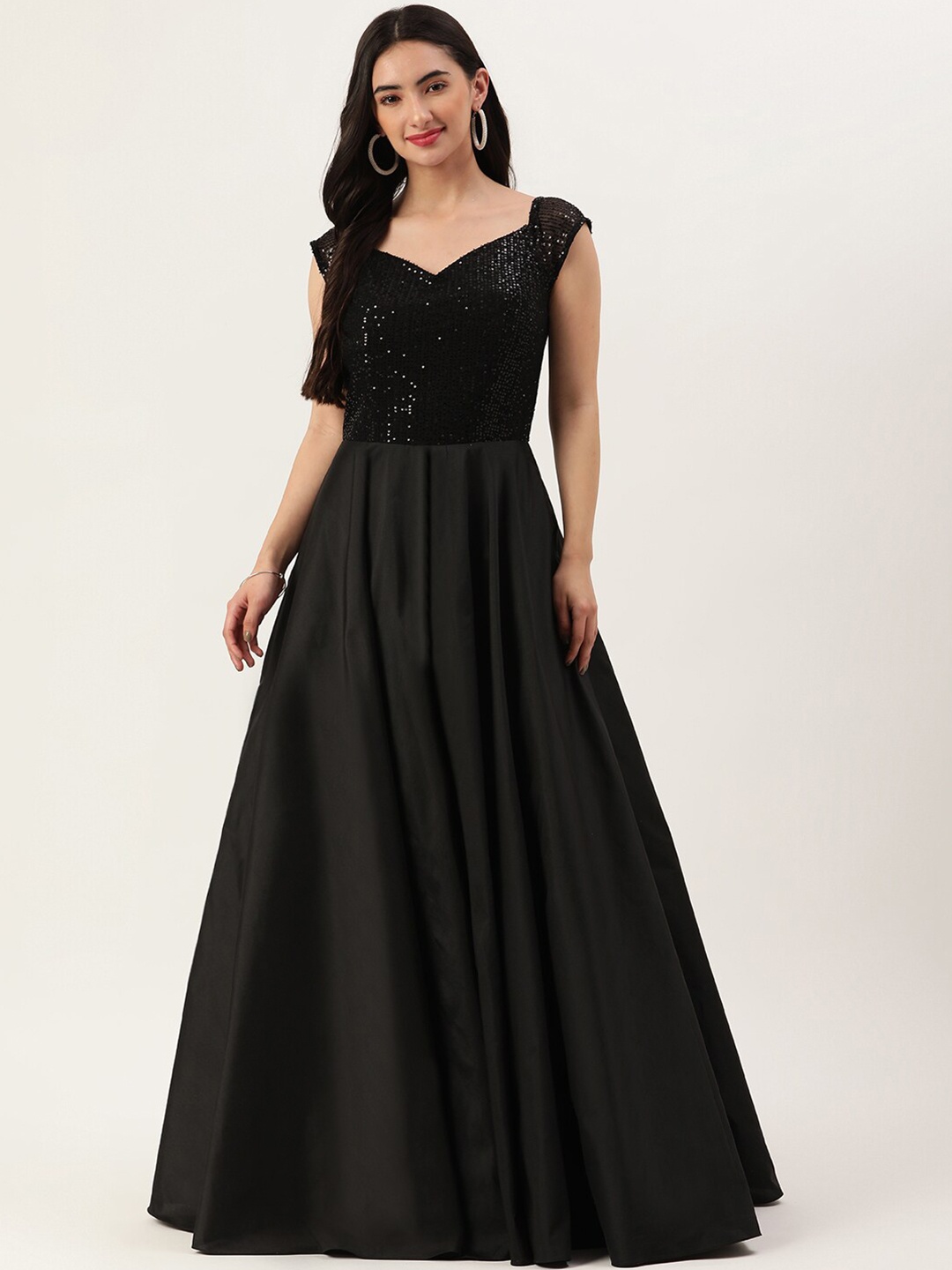 

TRENDY DIVVA Black Embellished Gown Maxi Dress