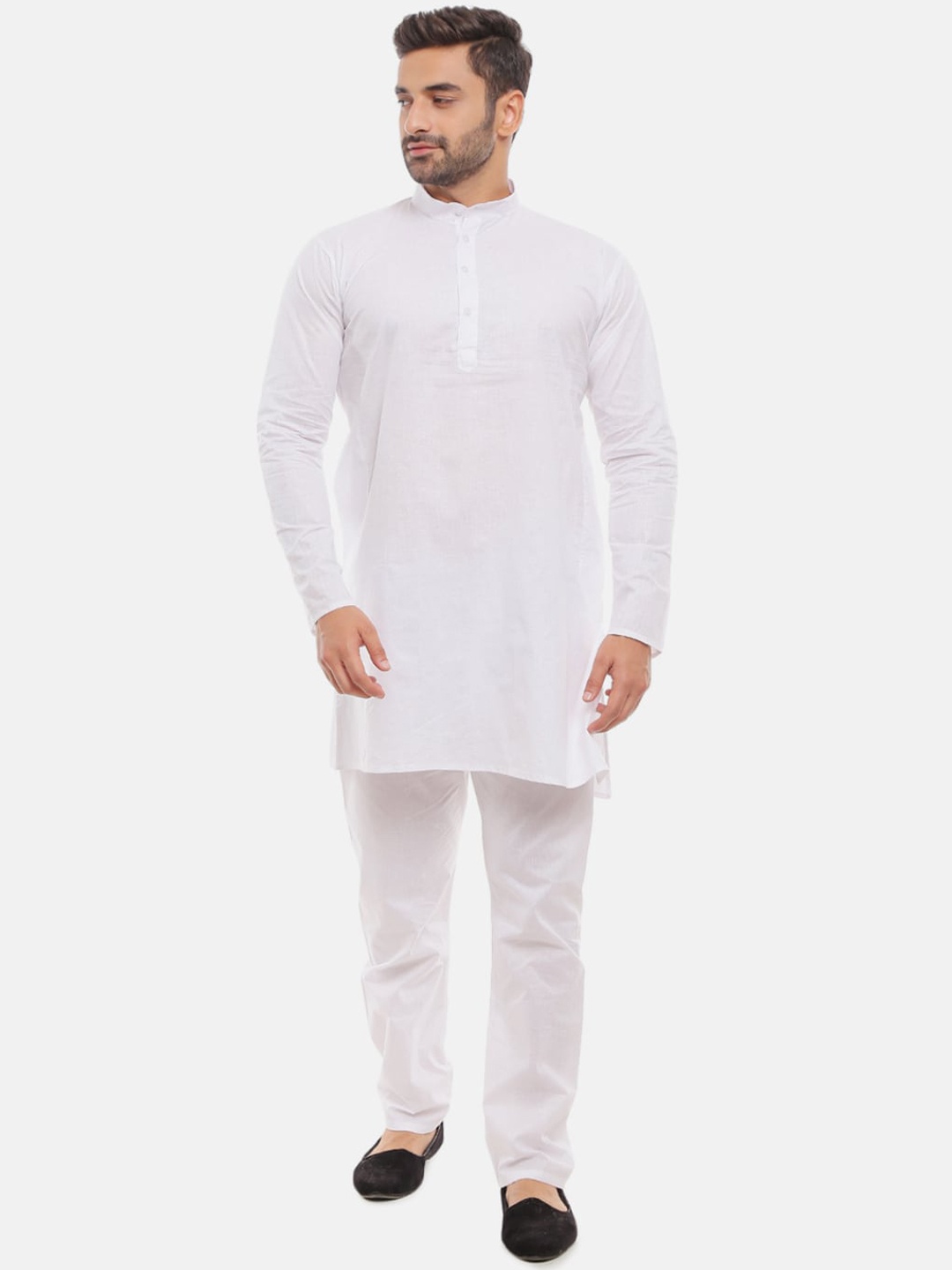 

V-Mart Men White Striped Pure Cotton Kurta with Pyjamas