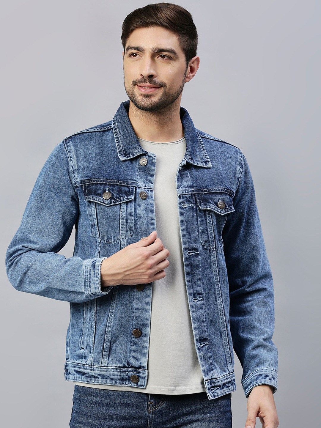 

High Star Men Blue Washed Denim Jacket