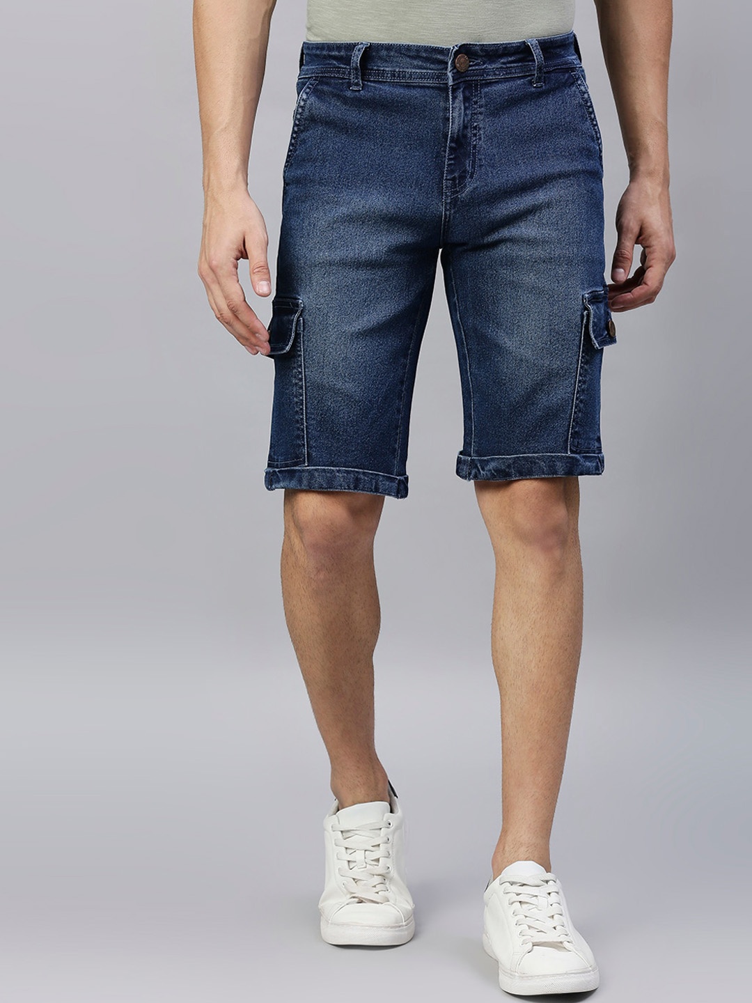 

High Star Men Blue Washed Slim Fit Denim Shorts