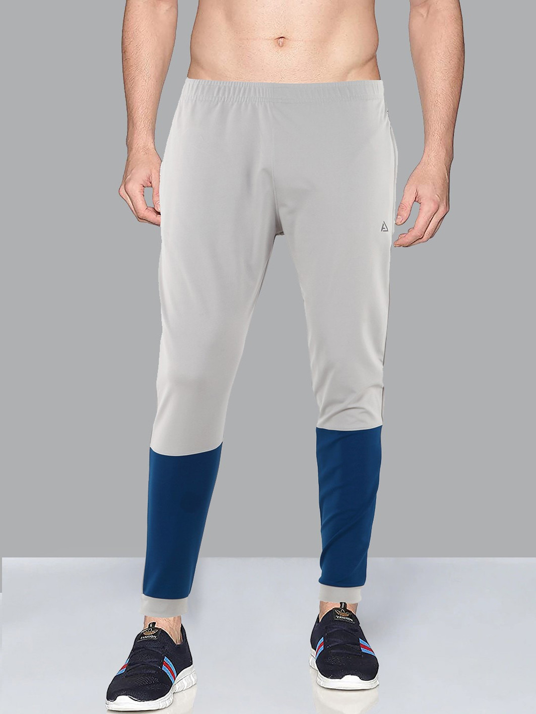 

AVOLT Men Grey & Blue Colourblocked Cotton Slim-Fit Joggers