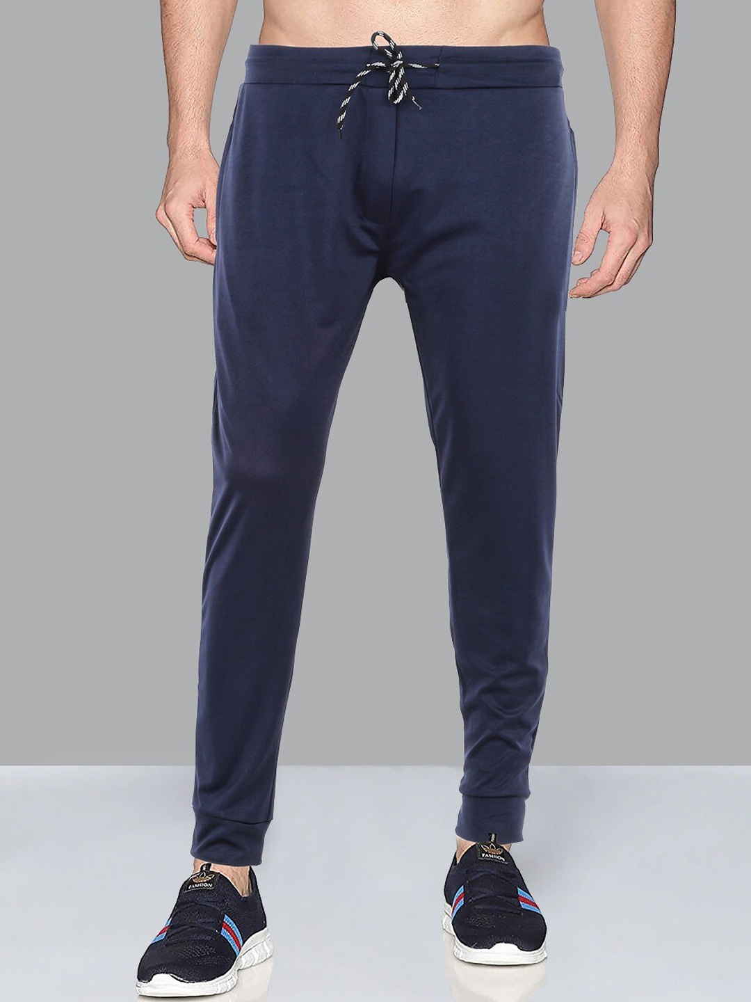 

AVOLT Men Navy Blue Solid Cotton Slim-Fit Joggers