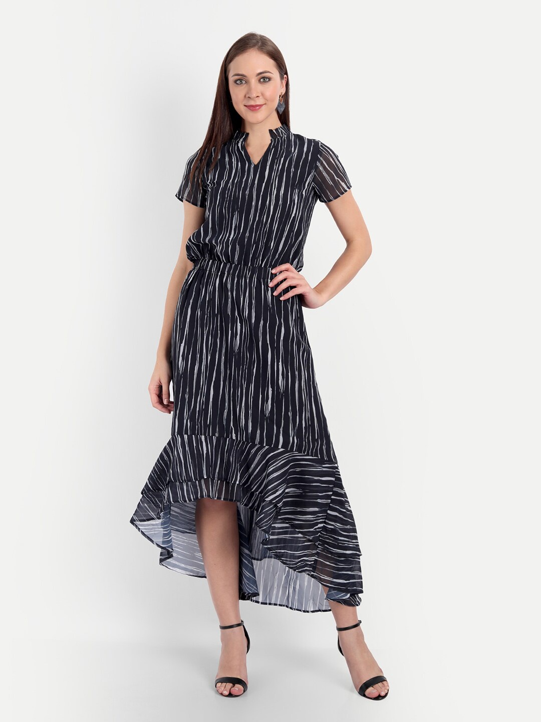 

CHARMGAL Navy Blue & Blue Georgette Fit & Flare Midi Dress