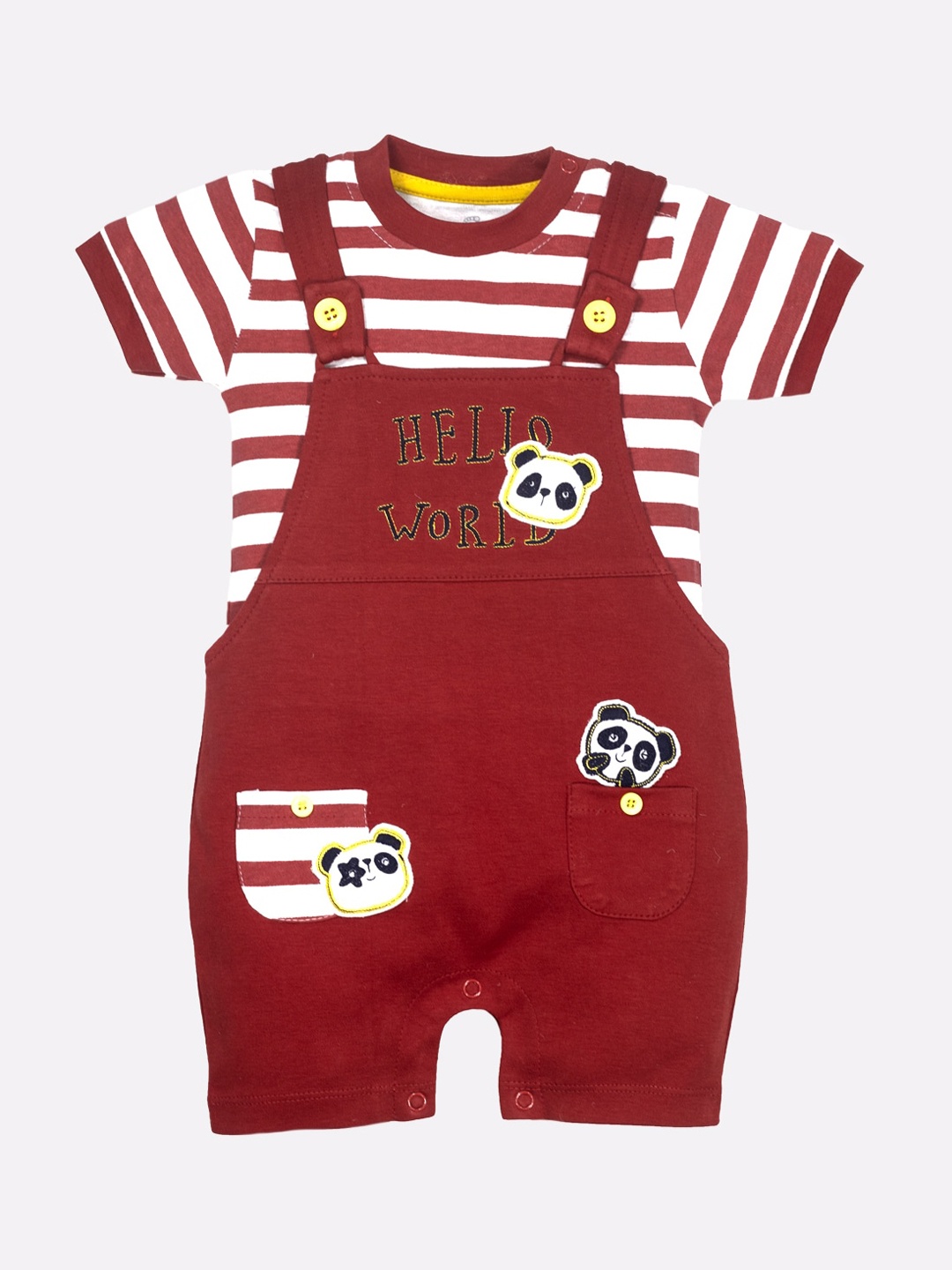 

BABY GO Infant Boys Red & White Printed Cotton Dungarees With T-shirt