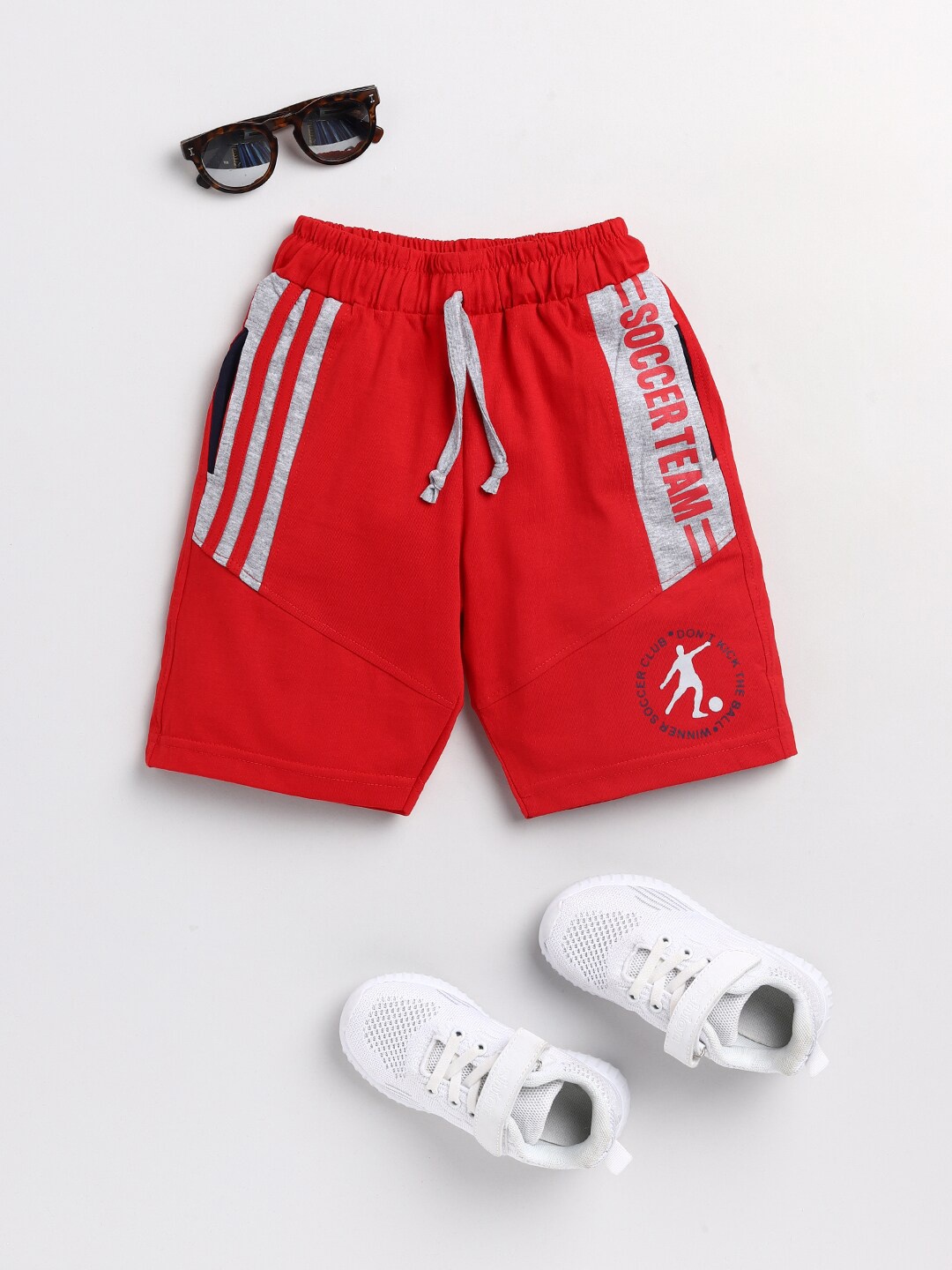 

Todd N Teen Boys Red Typography Printed Cotton Shorts