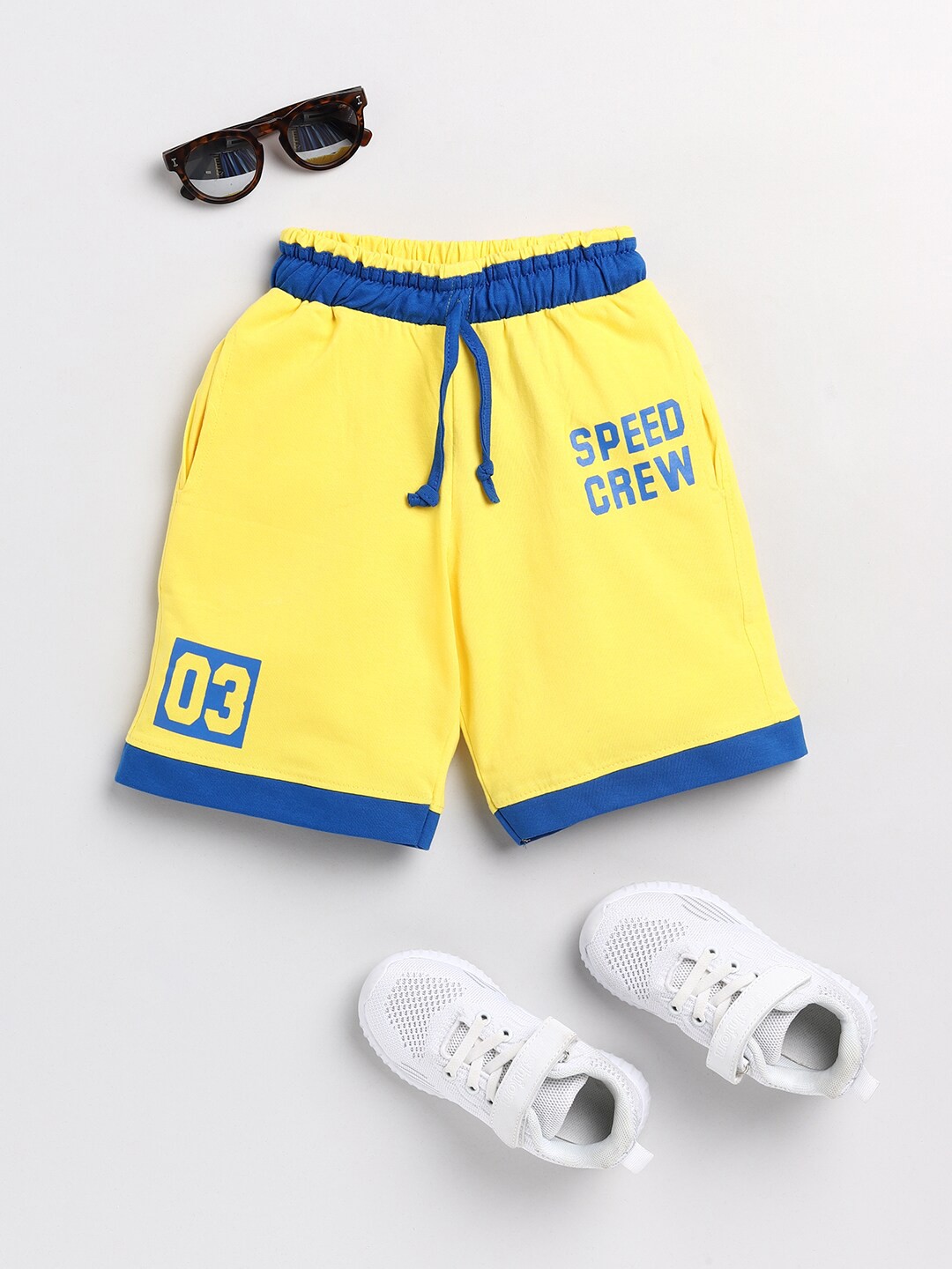 

Todd N Teen Boys Yellow Typography Printed Cotton Shorts