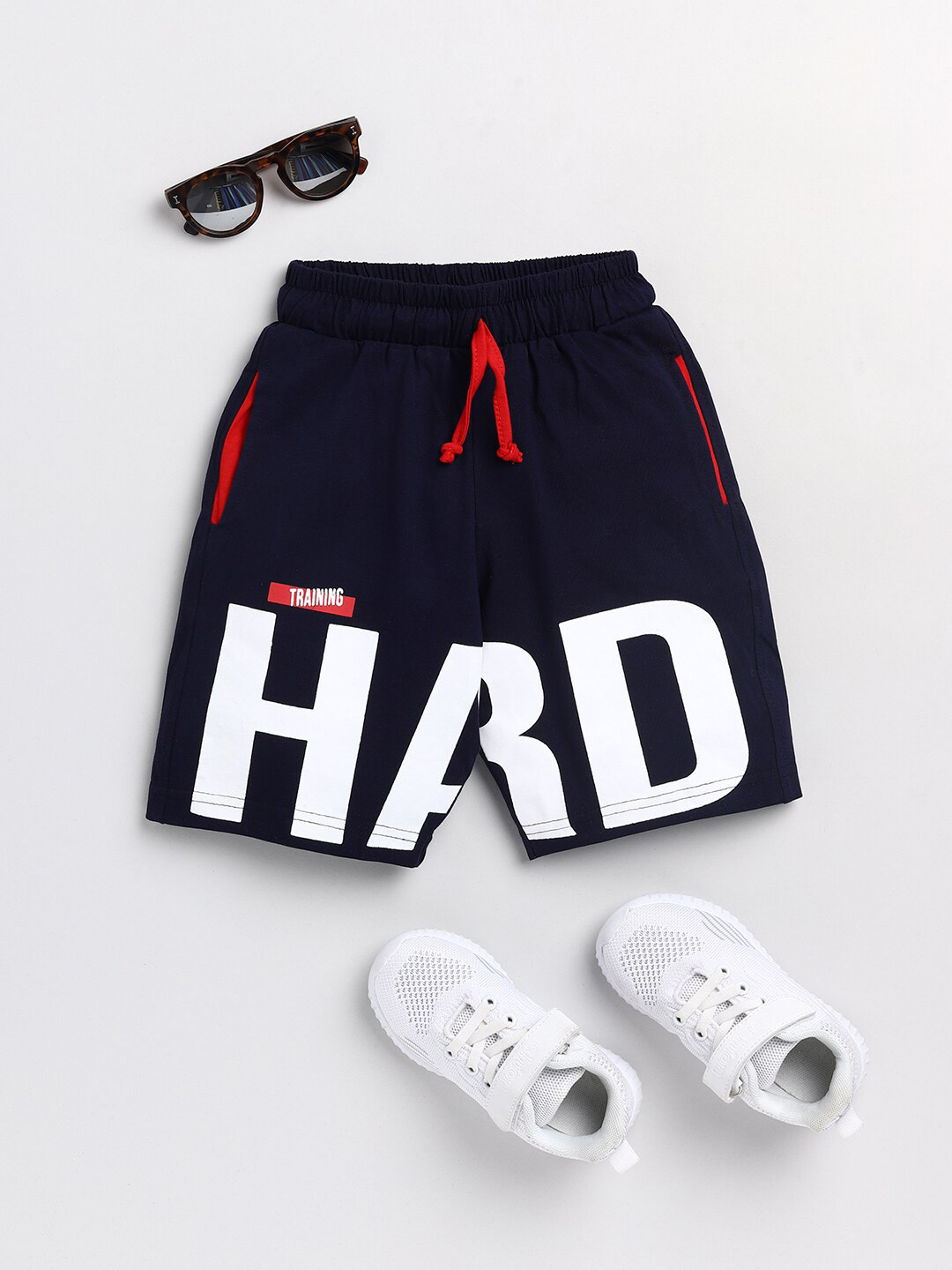 

Todd N Teen Boys Navy Blue Typography Printed Cotton Shorts