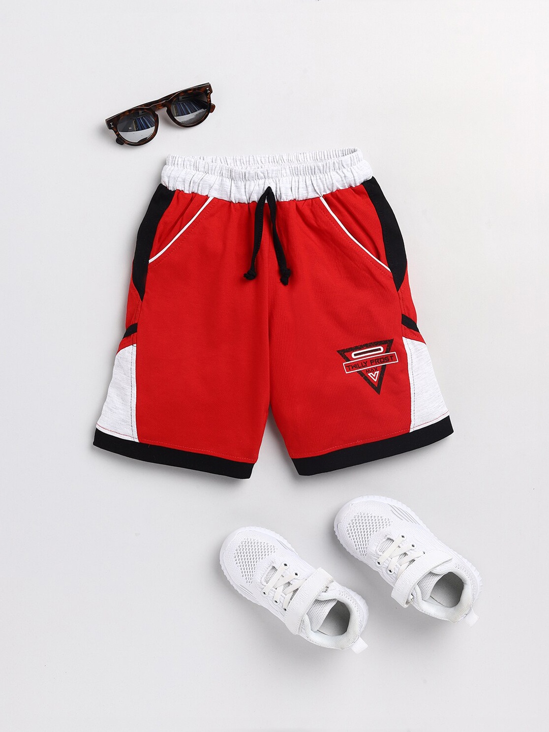 

Todd N Teen Boys Red Typography Printed Cotton Shorts