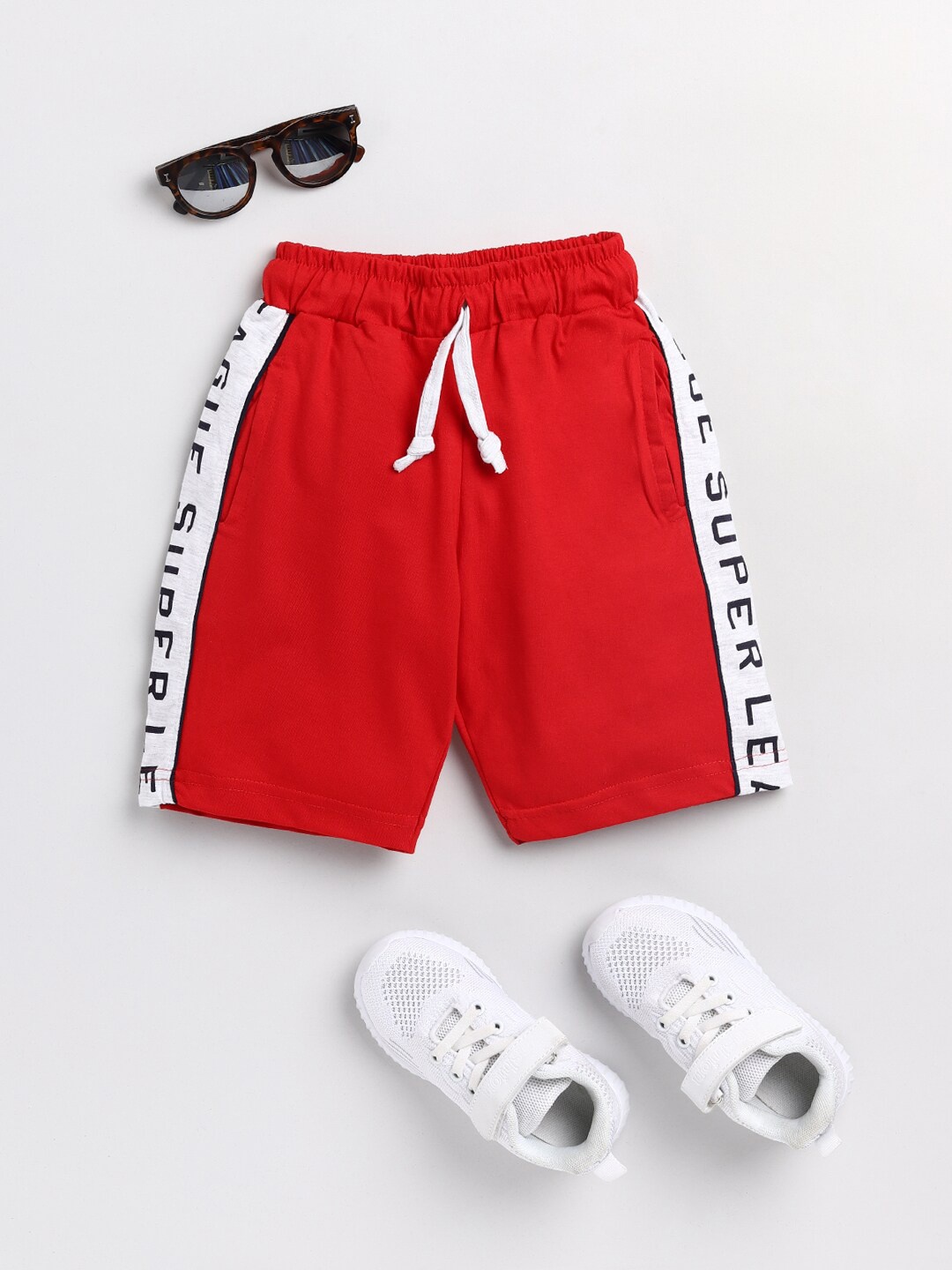 

Todd N Teen Boys Red Typography Printed Cotton Shorts