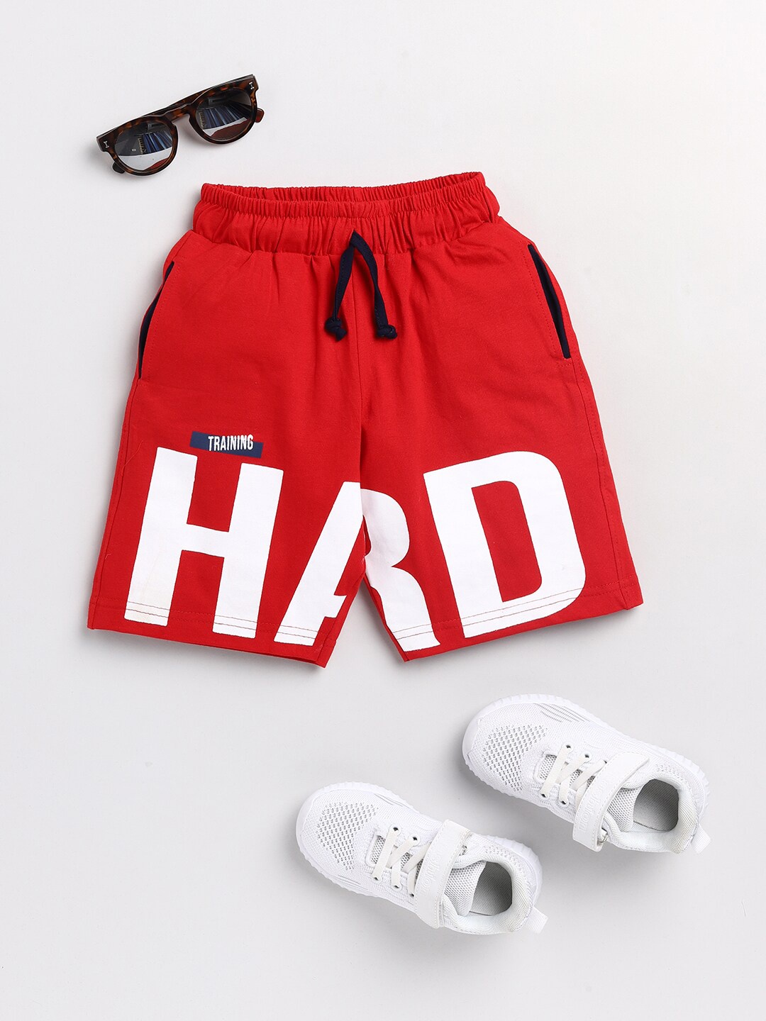 

Todd N Teen Boys Red Typography Printed Cotton Shorts