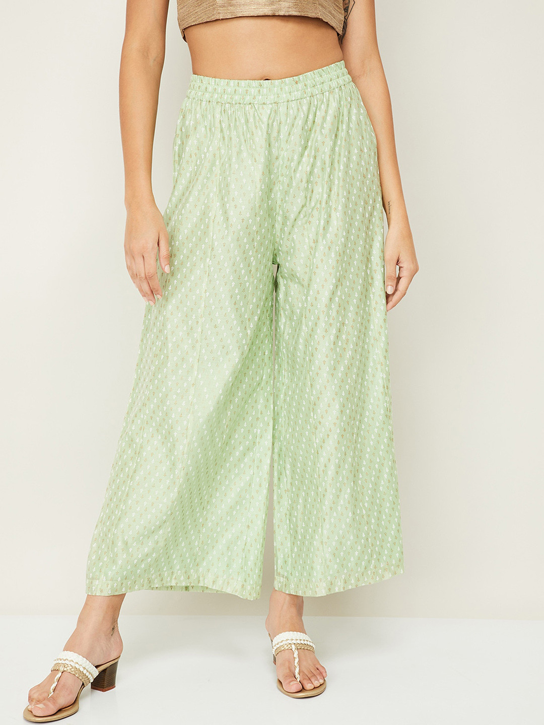 

Melange by Lifestyle Women Green Ethnic Motifs Printed Cropped Ethnic Palazzos
