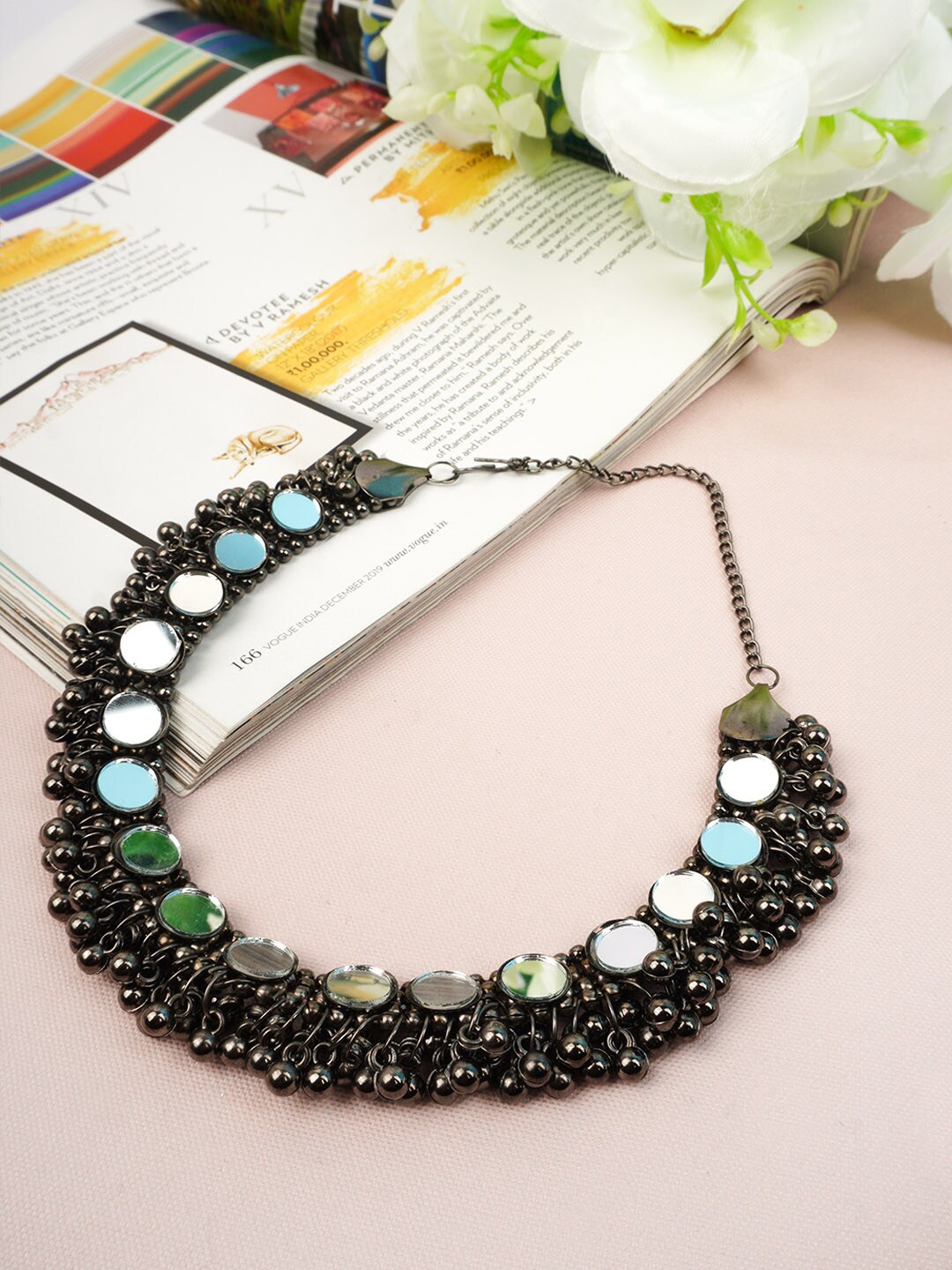 

Urmika Silver-Toned & Black Oxidised Choker