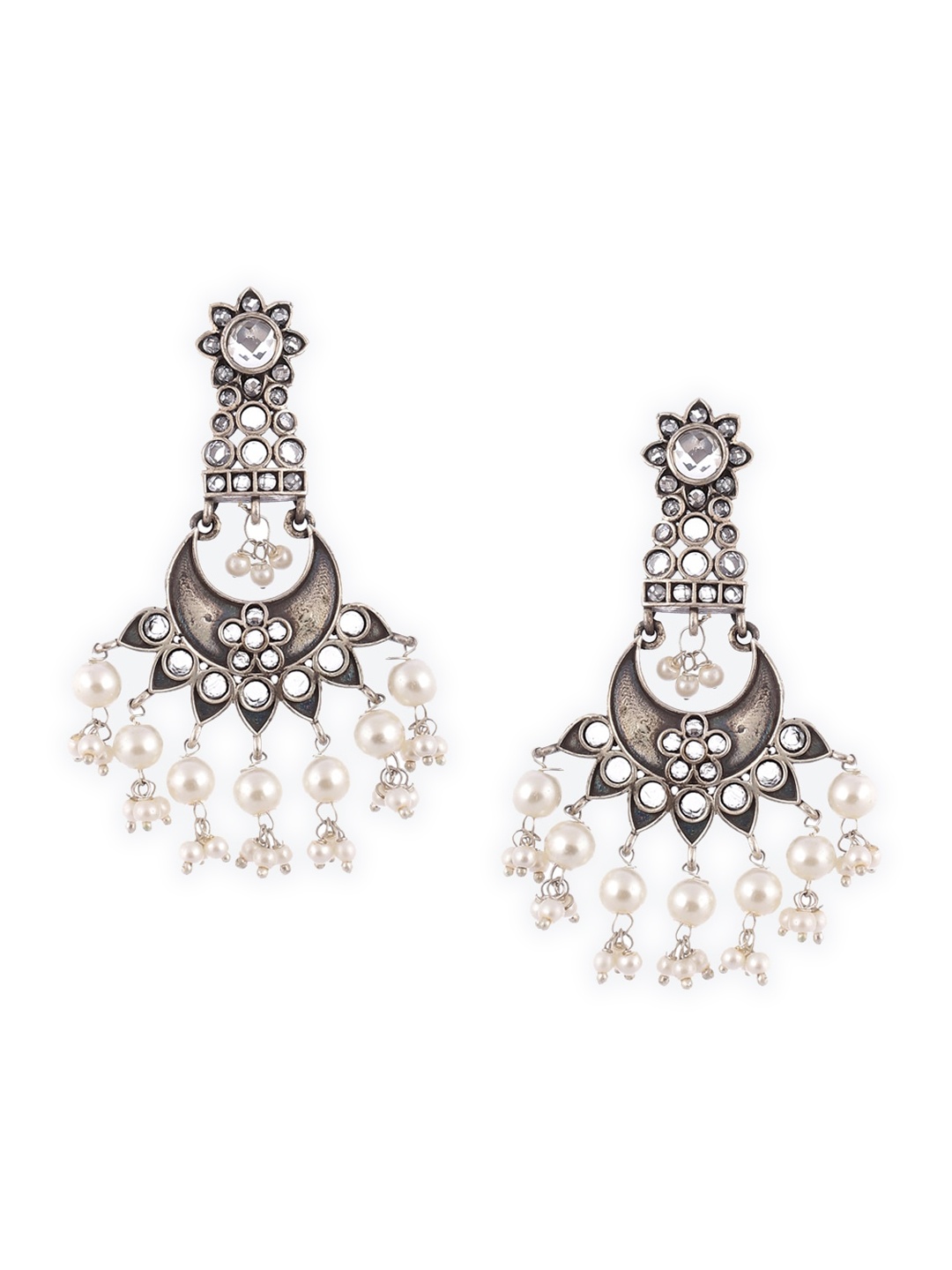 

Biba Silver-Toned & White Contemporary Chandbalis Earrings