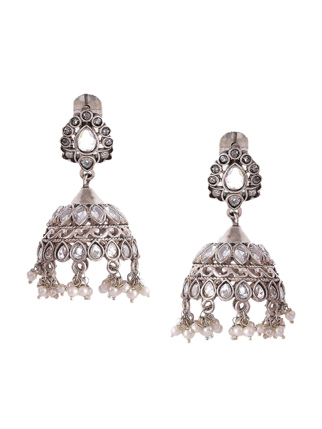 

Biba Silver-Toned & White Dome Shaped Jhumkas Earrings