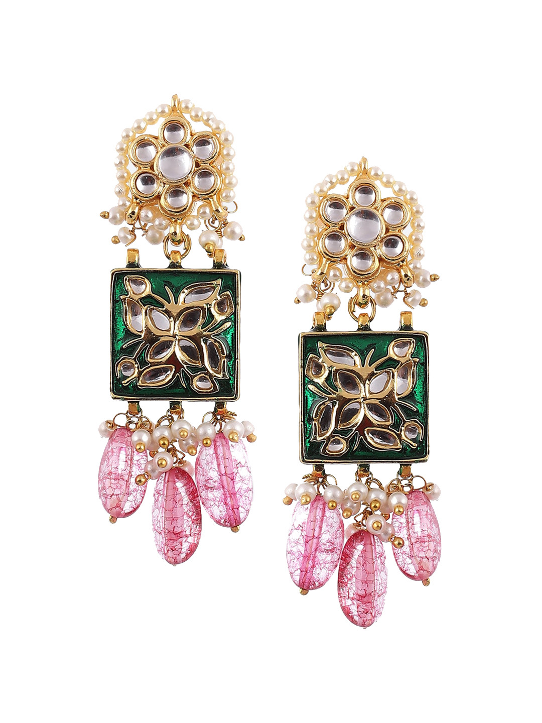 

Biba Gold-Toned & Pink Contemporary Drop Earrings