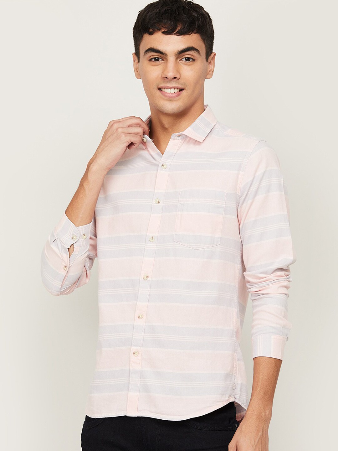 

Forca by Lifestyle Men Pink Horizontal Striped Cotton Casual Shirt