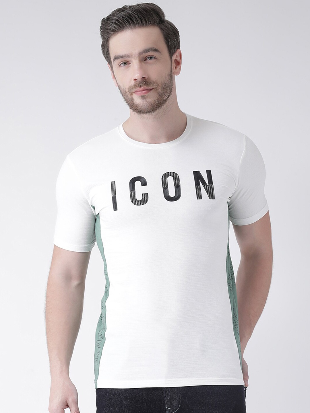 

Rex Straut Jeans Men White Typography Printed Slim Fit T-shirt