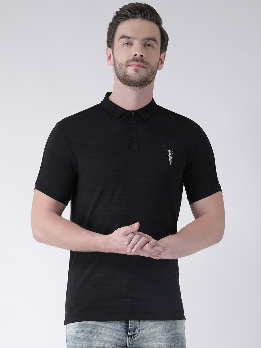 

Rex Straut Jeans Men Black Polo Collar Slim Fit T-shirt